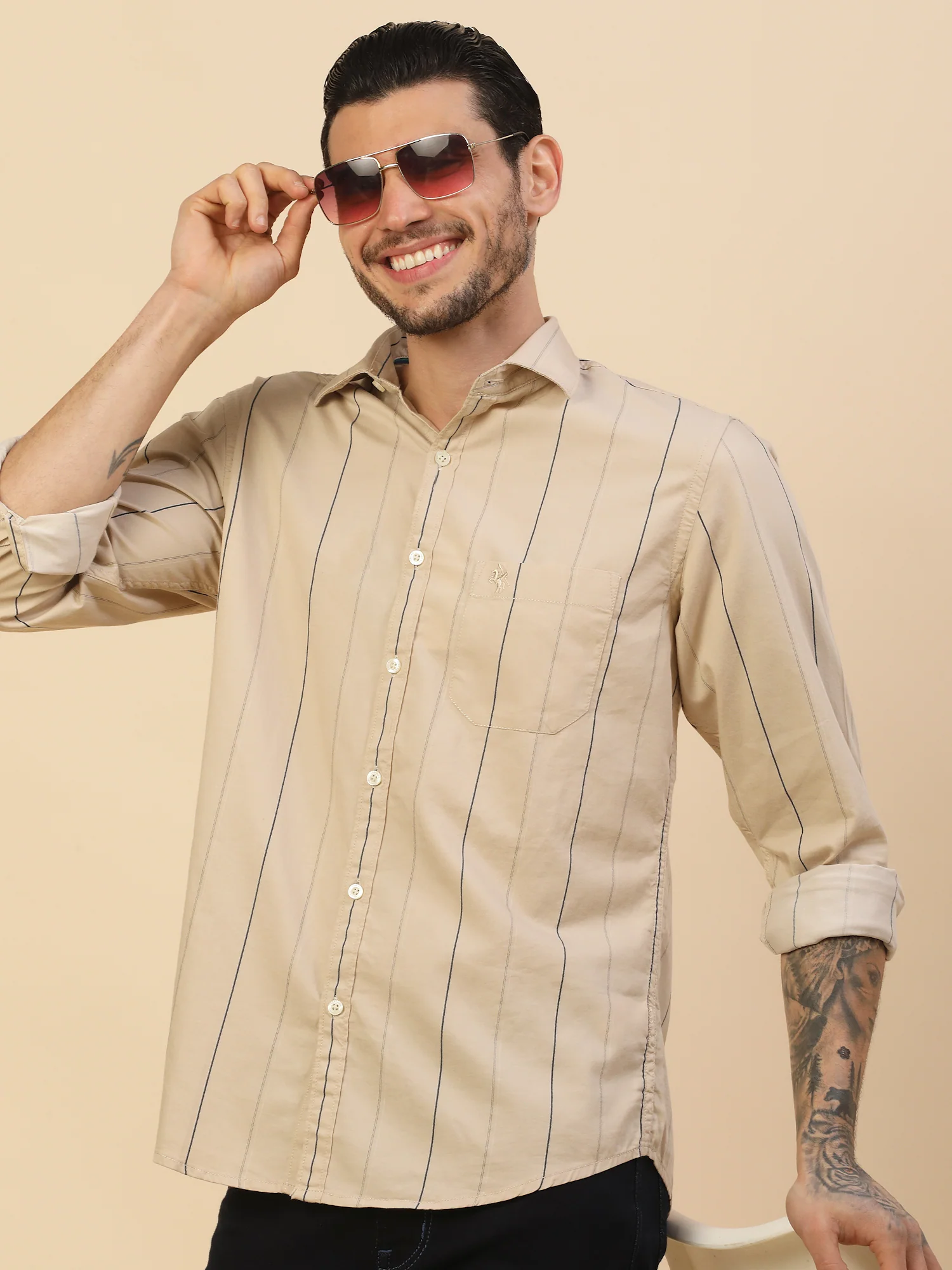 Men's Stylish Striped Casual Shirt | Regular Fit | Full Sleeve | Pure Cotton | Smart Casual Wear - Image 8