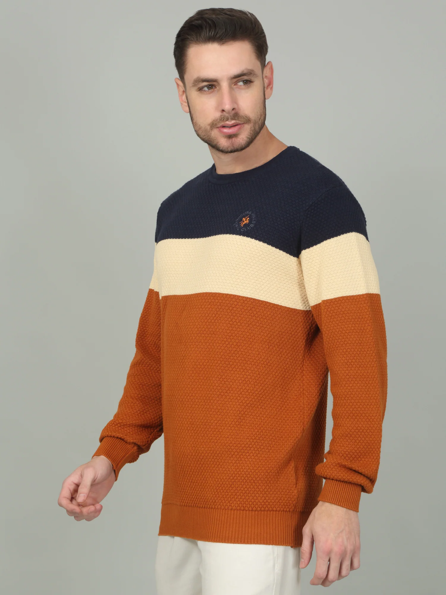 Men's Tan Self Design Full Sleeve Sweater - Image 4