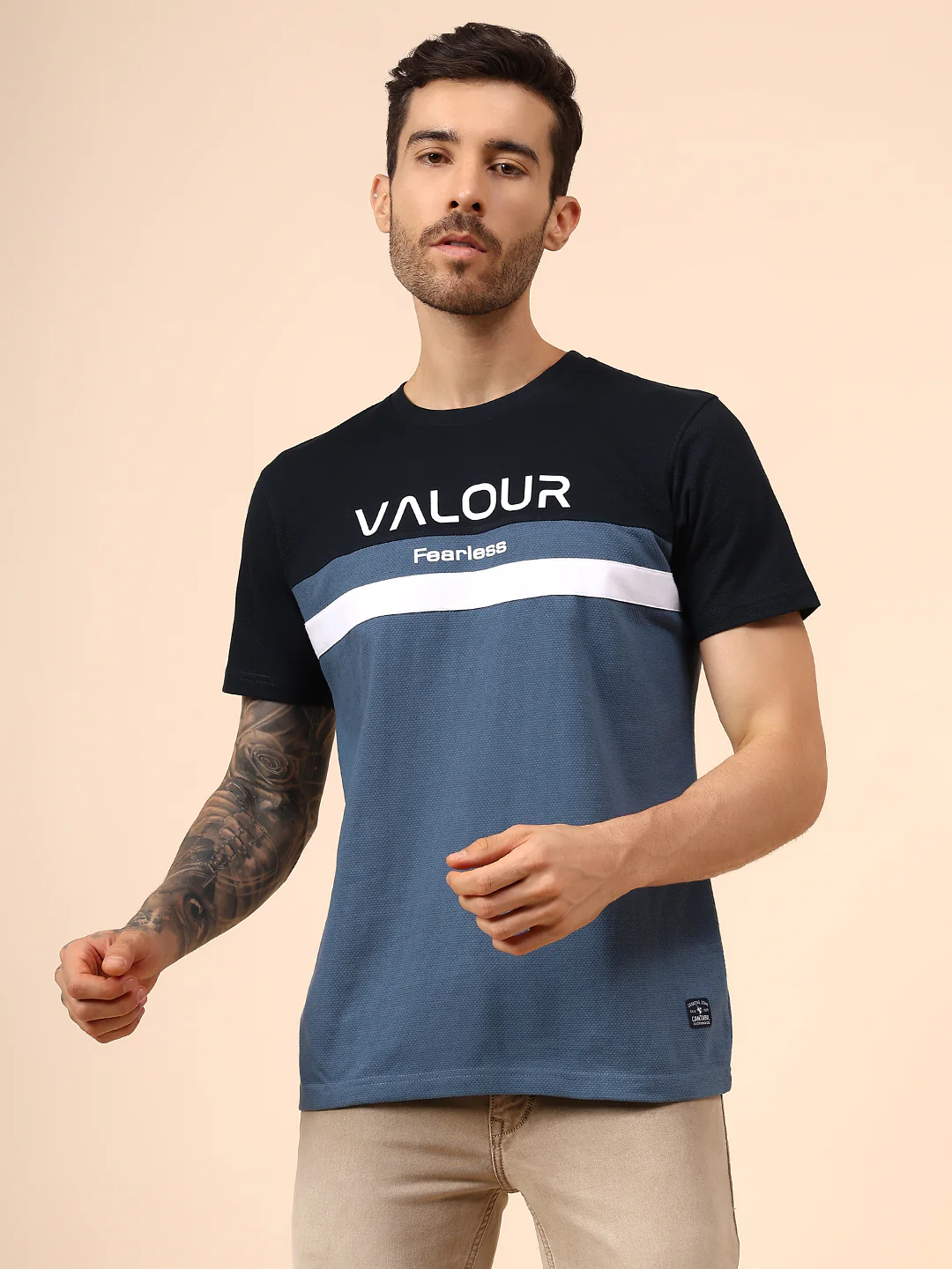 T-Shirt for Men | Breathable & Soft with Color Fastness Regular Fit Round Neck Poly Cotton Fabric Colour Block Pattern - Image 2
