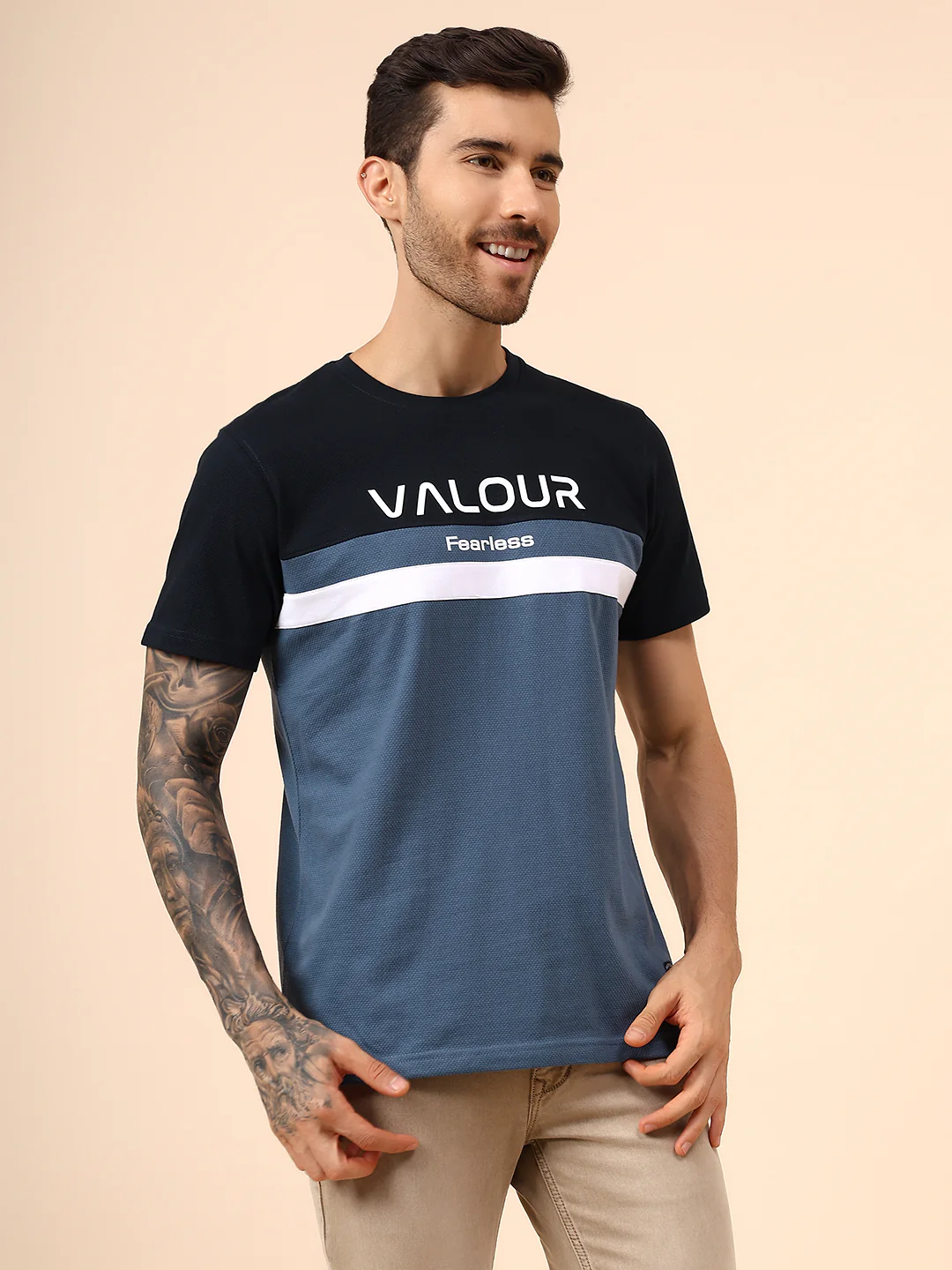 T-Shirt for Men | Breathable & Soft with Color Fastness Regular Fit Round Neck Poly Cotton Fabric Colour Block Pattern - Image 4