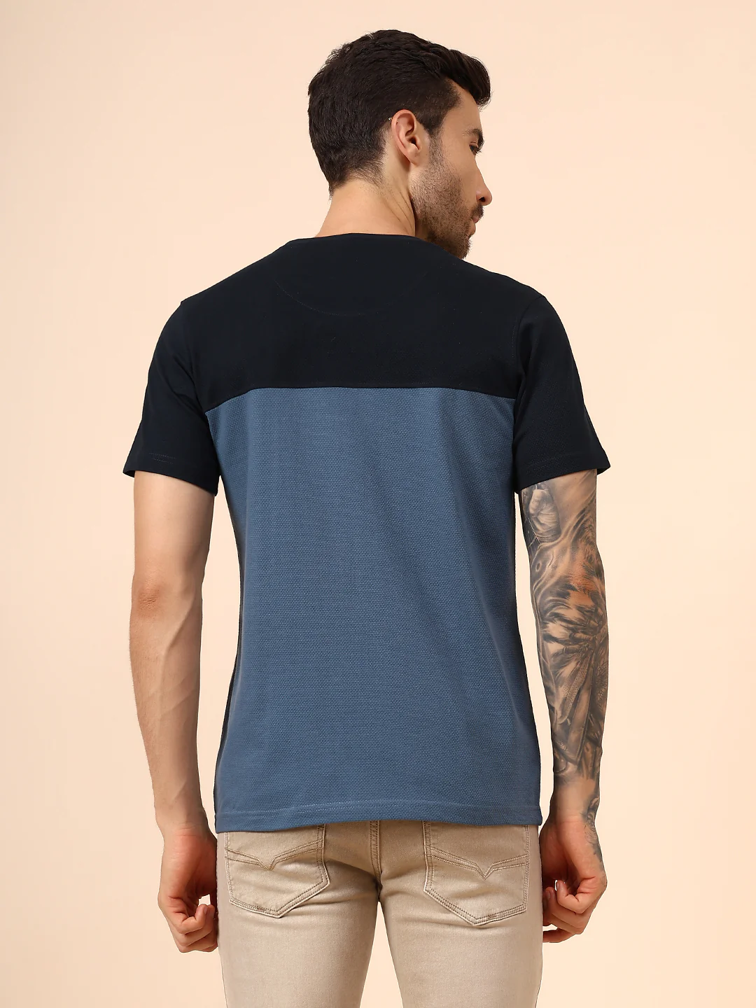 T-Shirt for Men | Breathable & Soft with Color Fastness Regular Fit Round Neck Poly Cotton Fabric Colour Block Pattern - Image 5