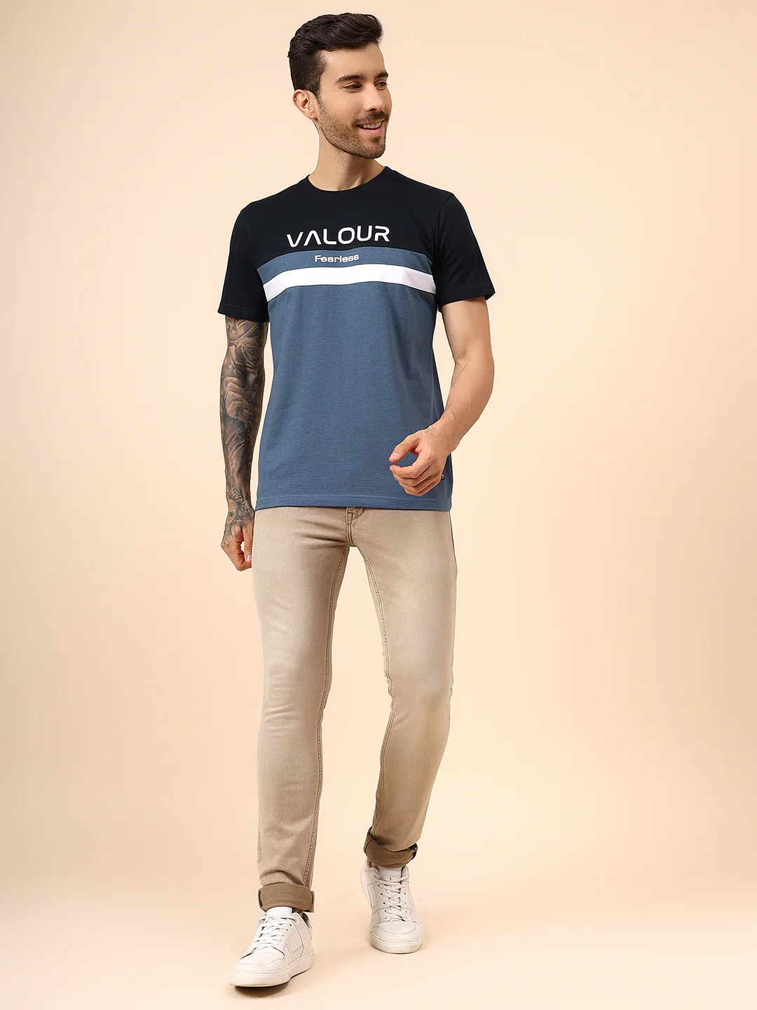 T-Shirt for Men | Breathable & Soft with Color Fastness Regular Fit Round Neck Poly Cotton Fabric Colour Block Pattern - Image 7