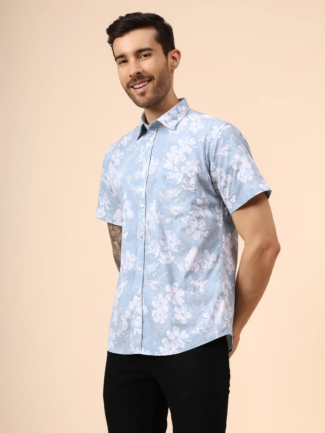 Casual Shirt for Men | Breathable & Soft with Color Fastness Regular Fit Spread Collar Neck Viscose Fabric Printed Pattern - Image 3