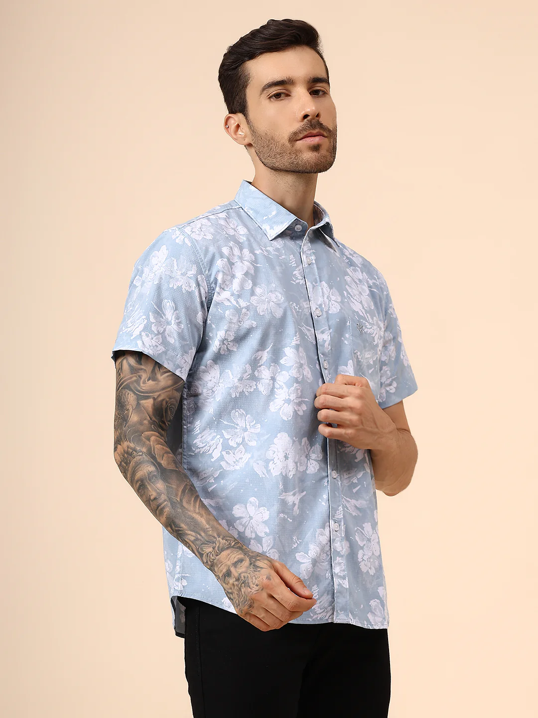 Casual Shirt for Men | Breathable & Soft with Color Fastness Regular Fit Spread Collar Neck Viscose Fabric Printed Pattern - Image 4
