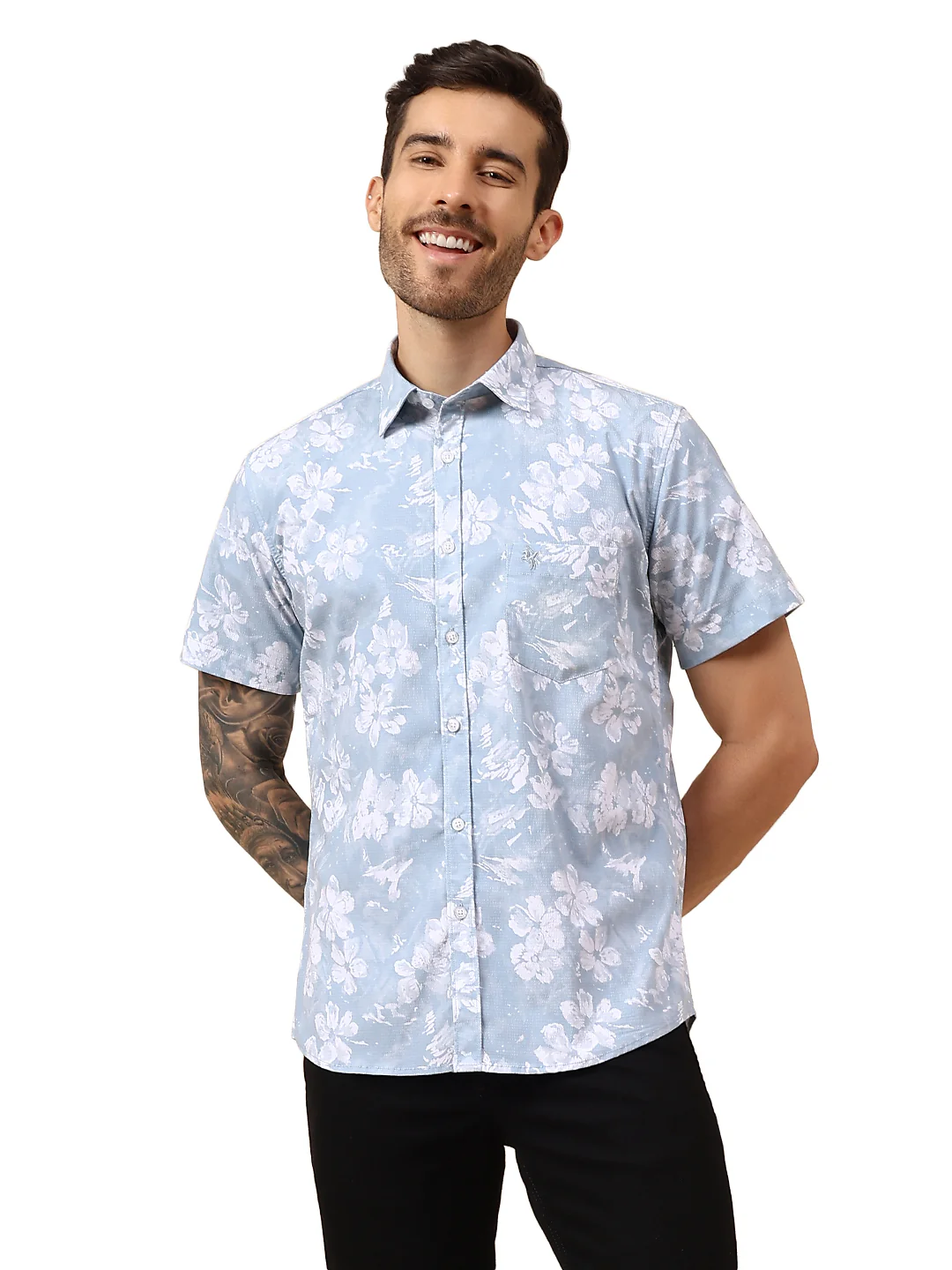 Casual Shirt for Men | Breathable & Soft with Color Fastness Regular Fit Spread Collar Neck Viscose Fabric Printed Pattern - Image 8