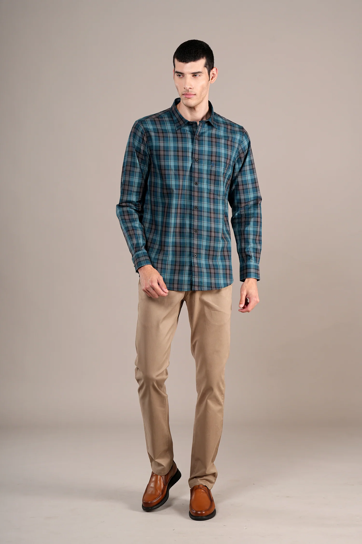 Casual Shirt for Men | Breathable & Soft with Color Fastness Regular Fit Spread Collar Neck Cotton Fabric Checkered Pattern - Image 2