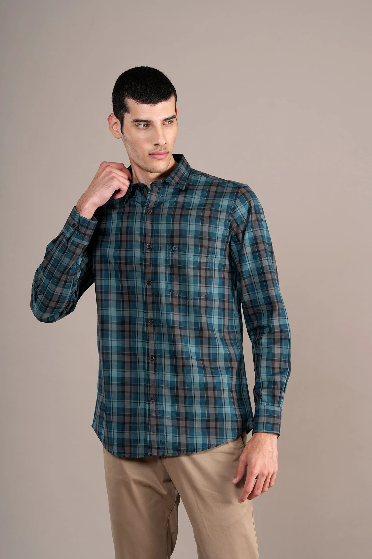 Casual Shirt for Men | Breathable & Soft with Color Fastness Regular Fit Spread Collar Neck Cotton Fabric Checkered Pattern - Image 3