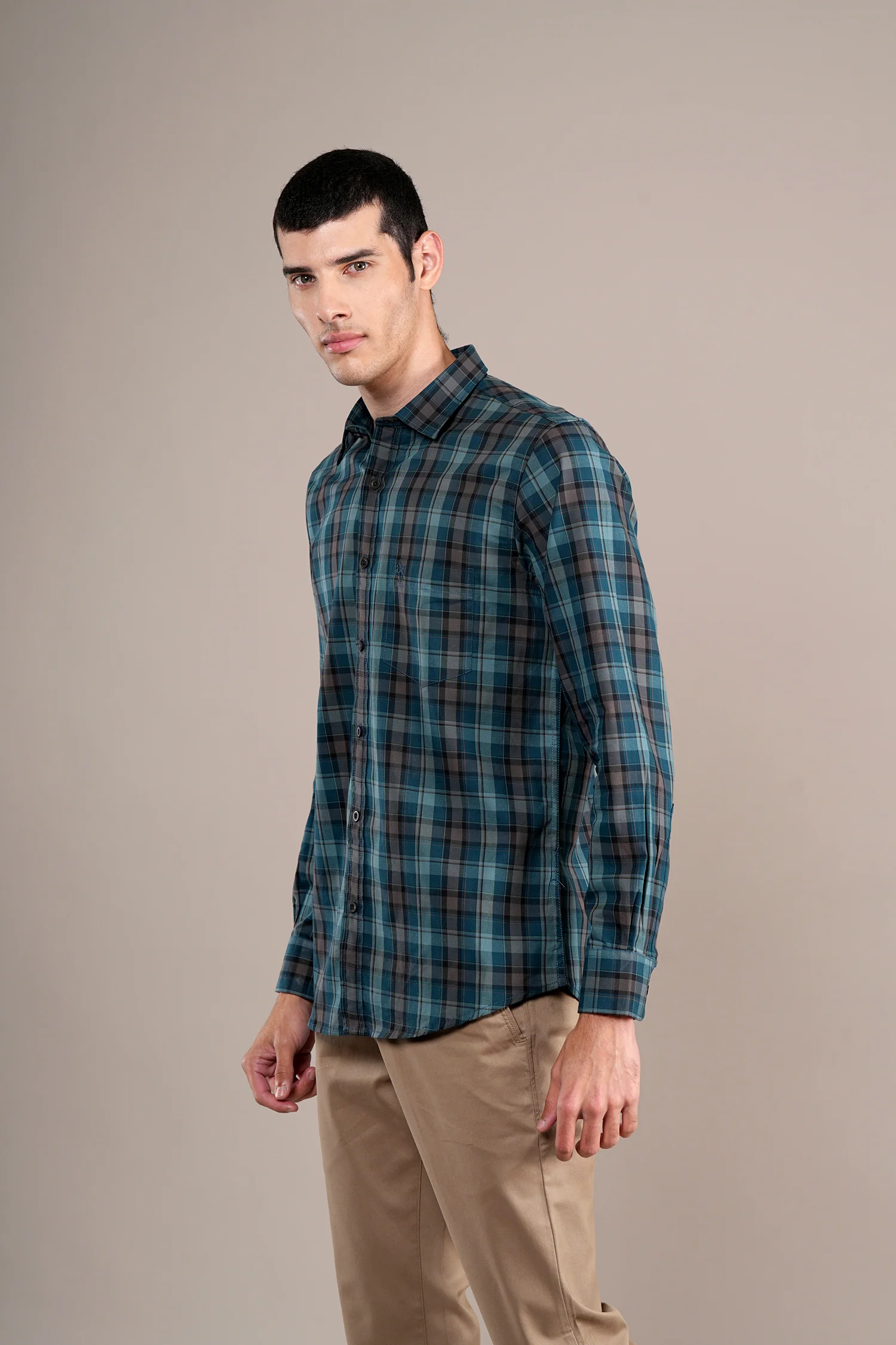 Casual Shirt for Men | Breathable & Soft with Color Fastness Regular Fit Spread Collar Neck Cotton Fabric Checkered Pattern - Image 4