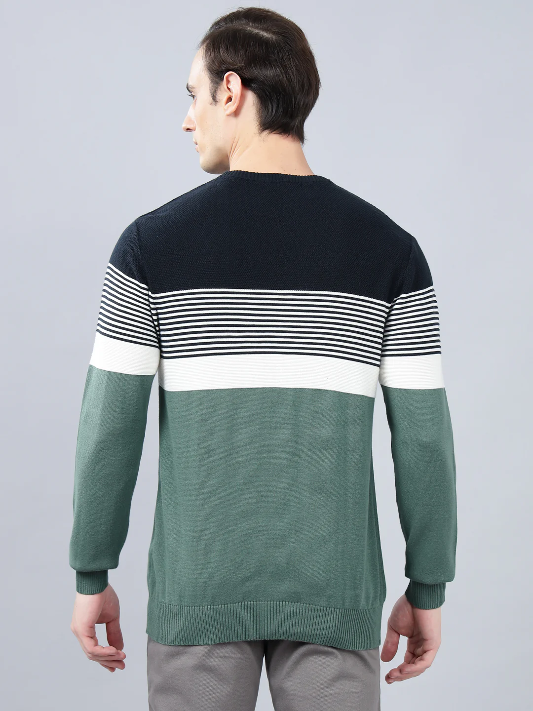 Men's Teal Striped Full Sleeve Sweater - Image 4