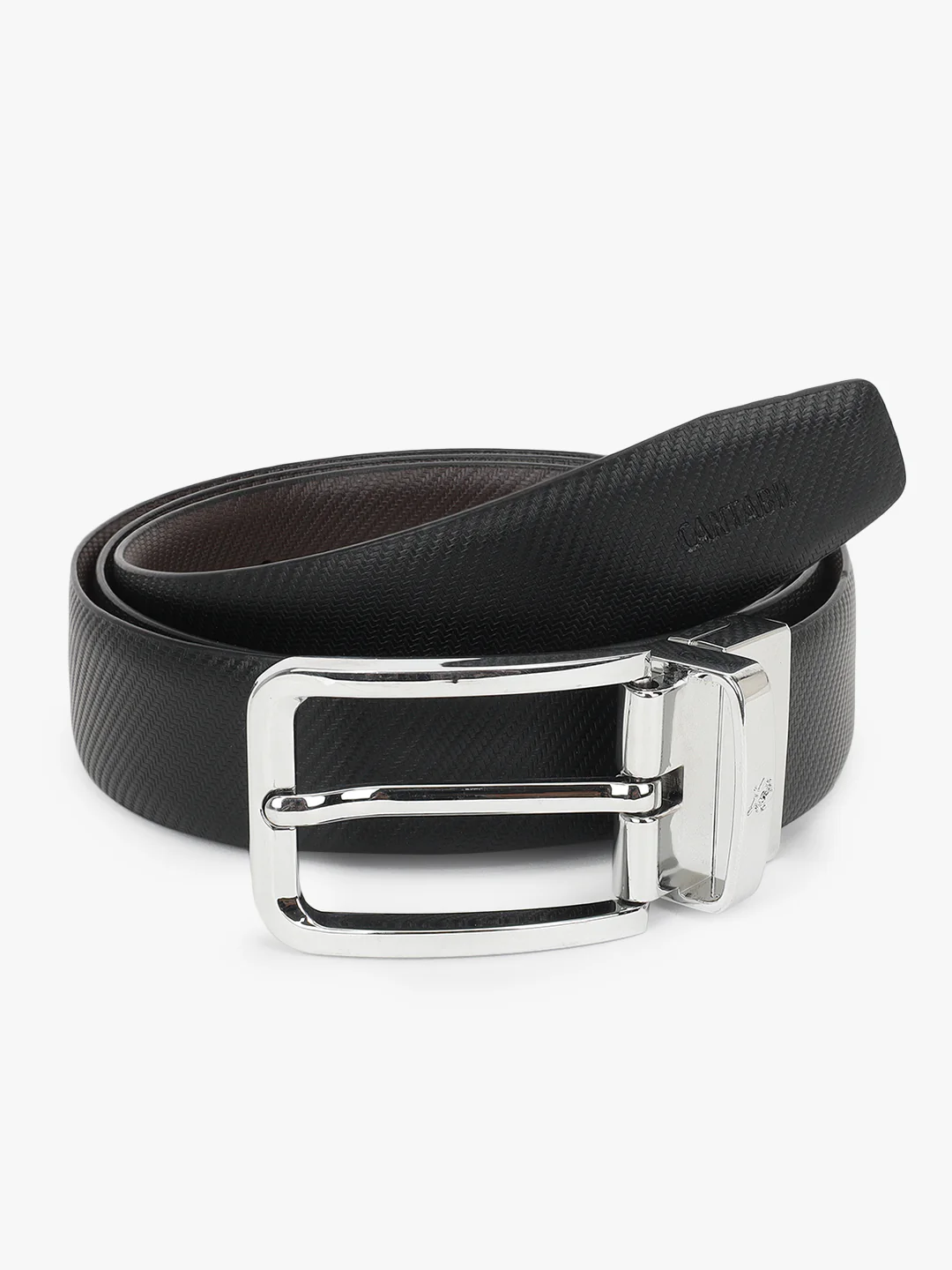 Men's Textured Black Brown Reversible Formal Belt - Image 2