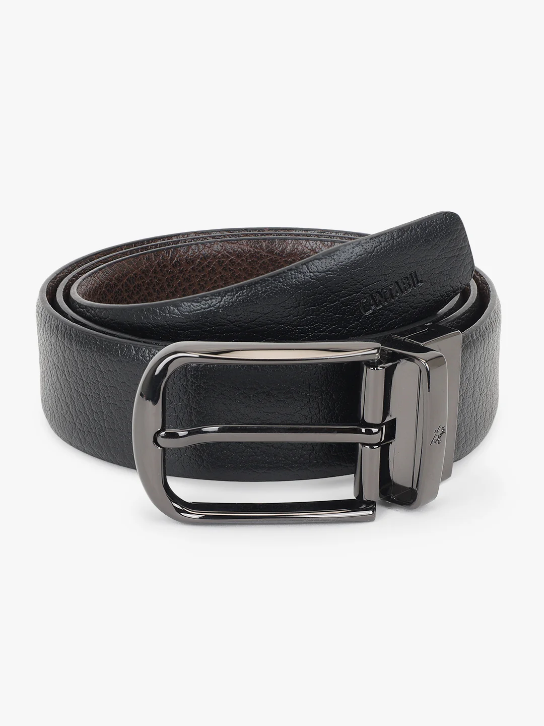 Men's Textured Black Brown Reversible Formal Belt - Image 3