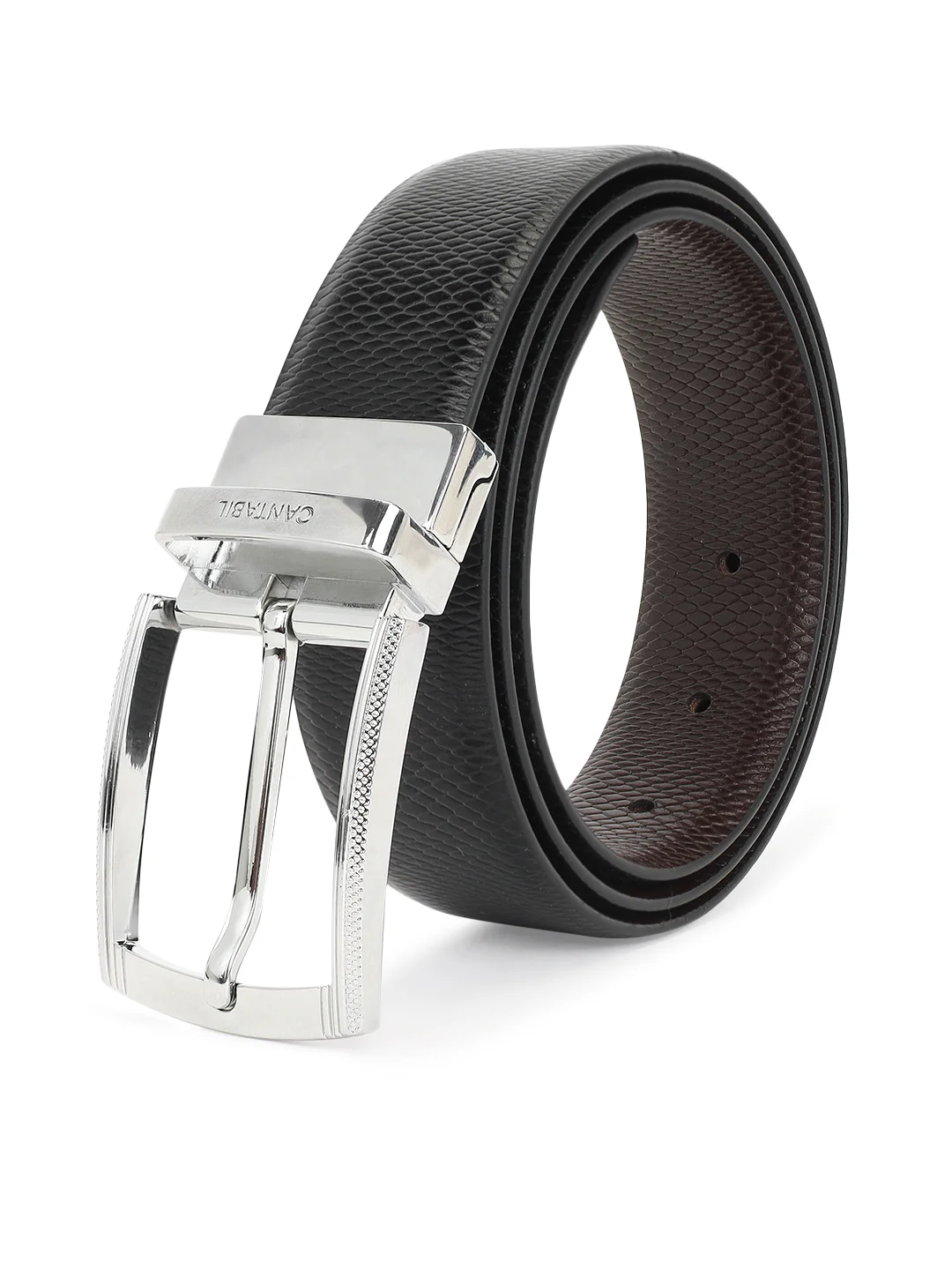 Men's Textured Black Brown Reversible Formal Belt - Image 2