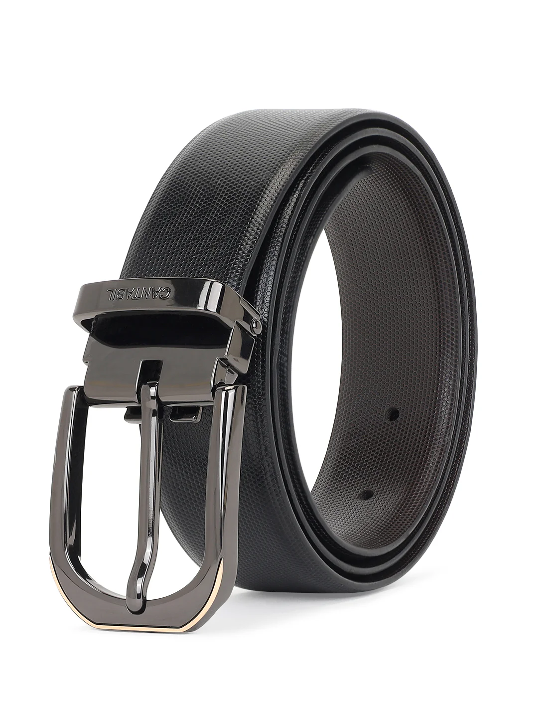Men's Textured Black Brown Reversible Formal Belt - Image 2
