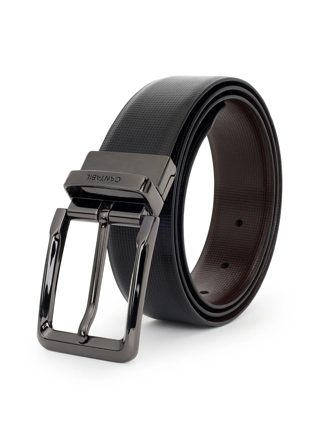 Men's Textured Black Brown Reversible Formal Belt - Image 3