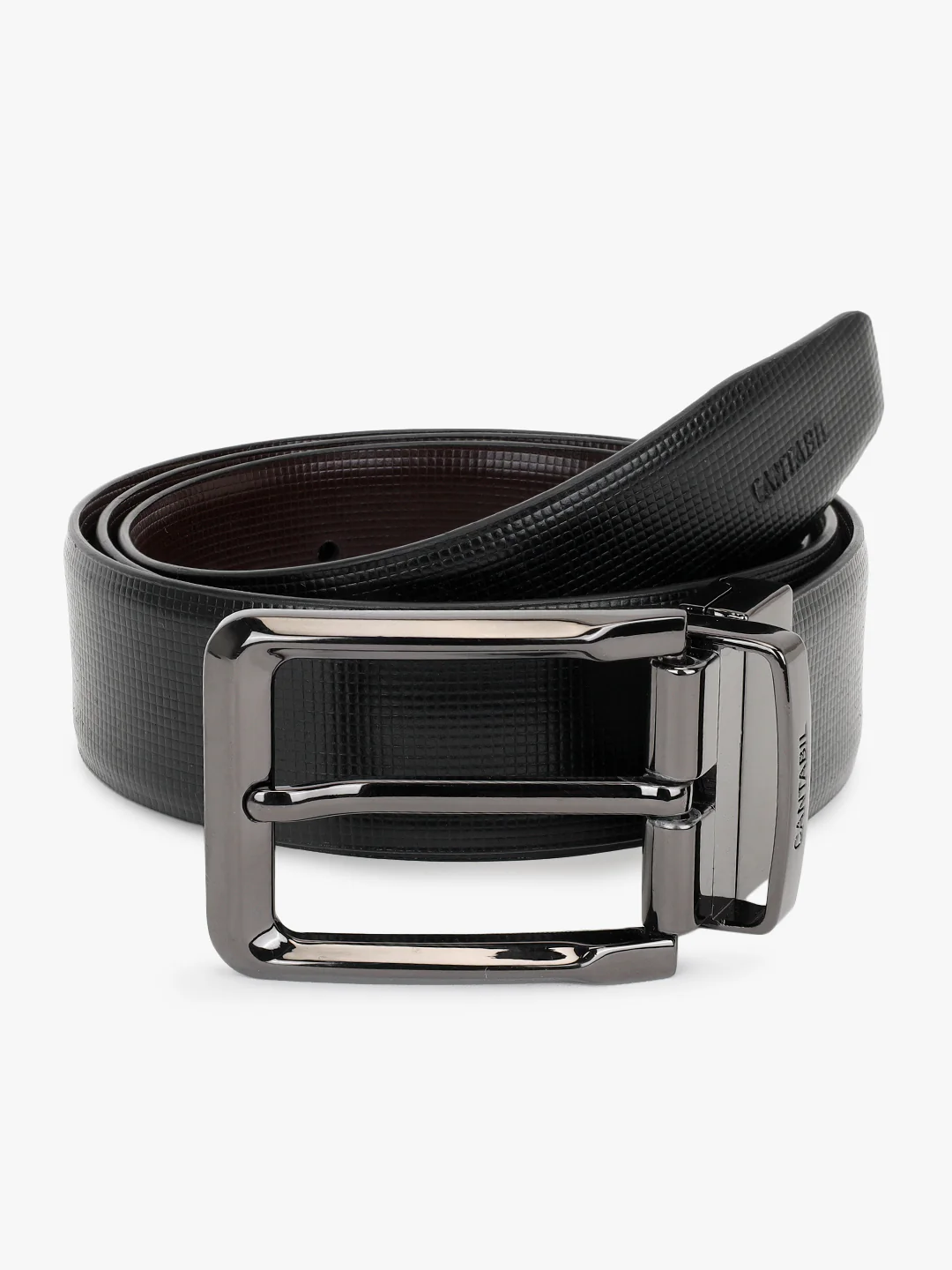 Men's Textured Black Brown Reversible Formal Belt - Image 6