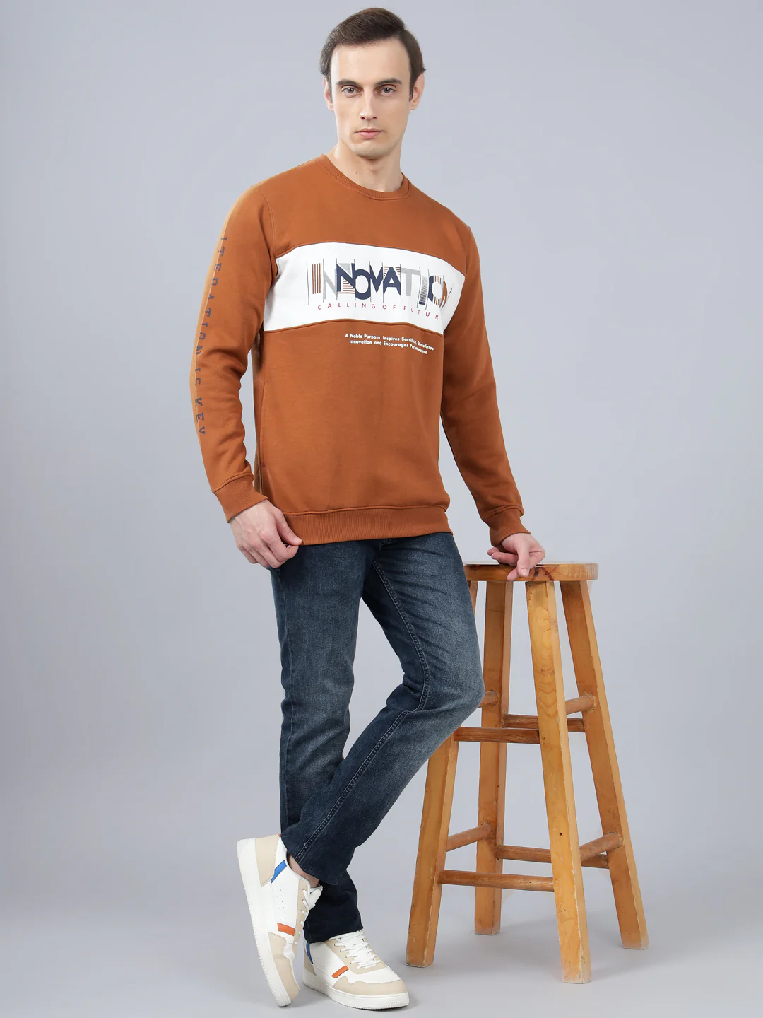 Men's Typography Printed Brown Round Neck Sweatshirt - Image 4