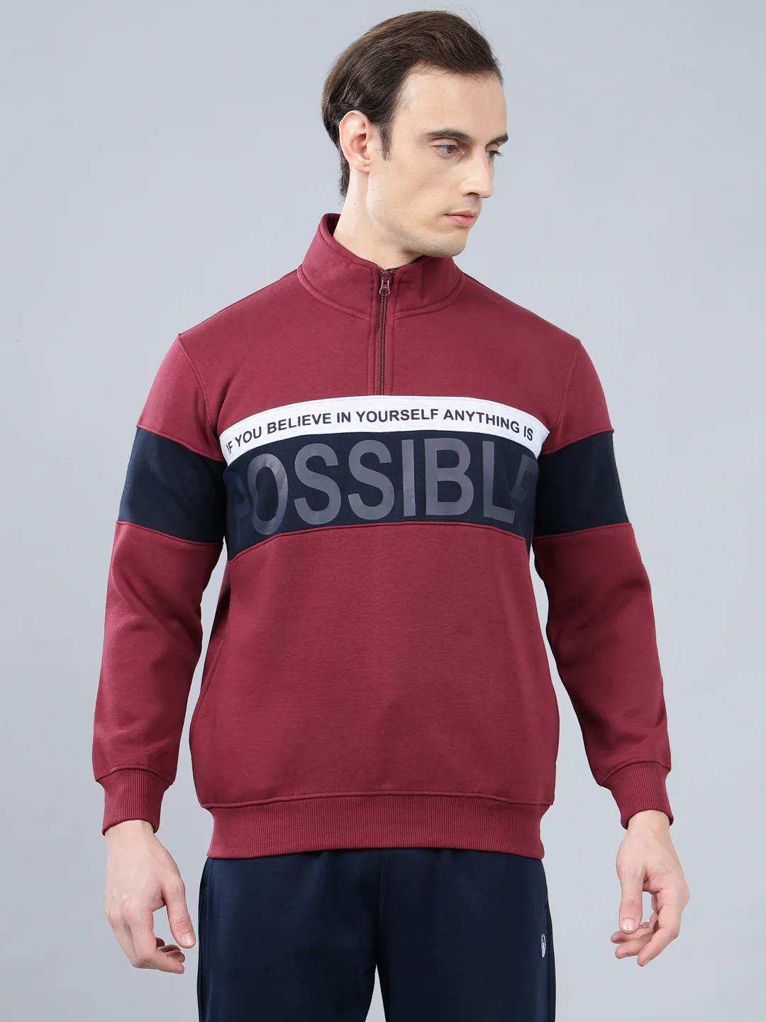 Men's Typography Printed Maroon High Neck Sweatshirt - Image 3