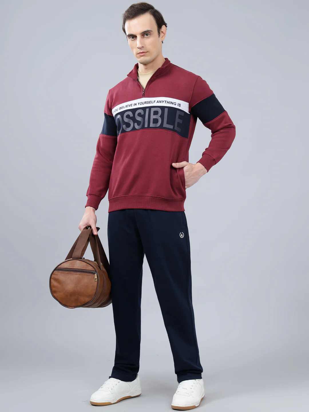 Men's Typography Printed Maroon High Neck Sweatshirt - Image 4