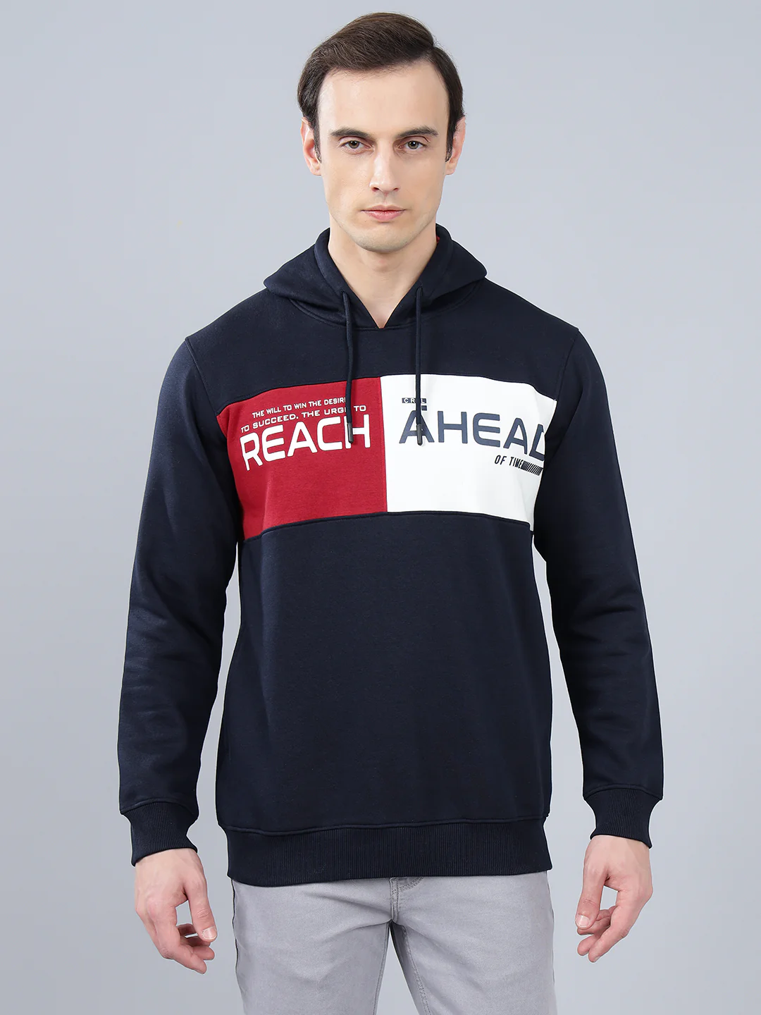 Men's Typography Printed Navy Blue Hoody Neck Sweatshirt - Image 3