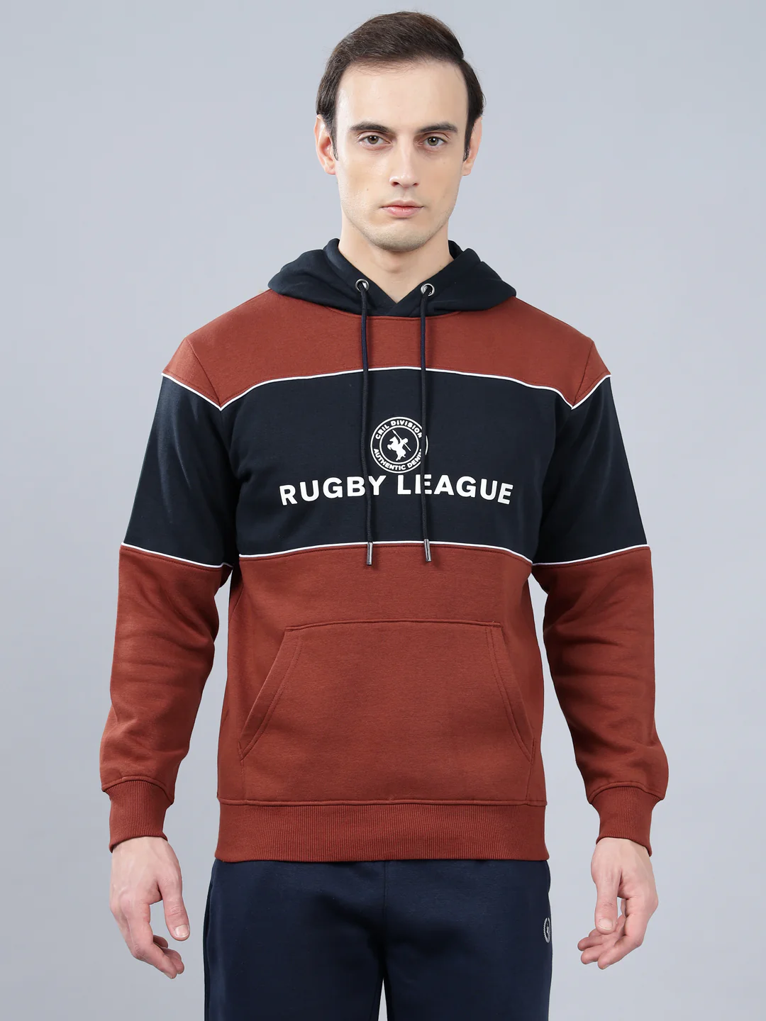 Men's Typography Printed Rust Hoody Neck Sweatshirt - Image 3