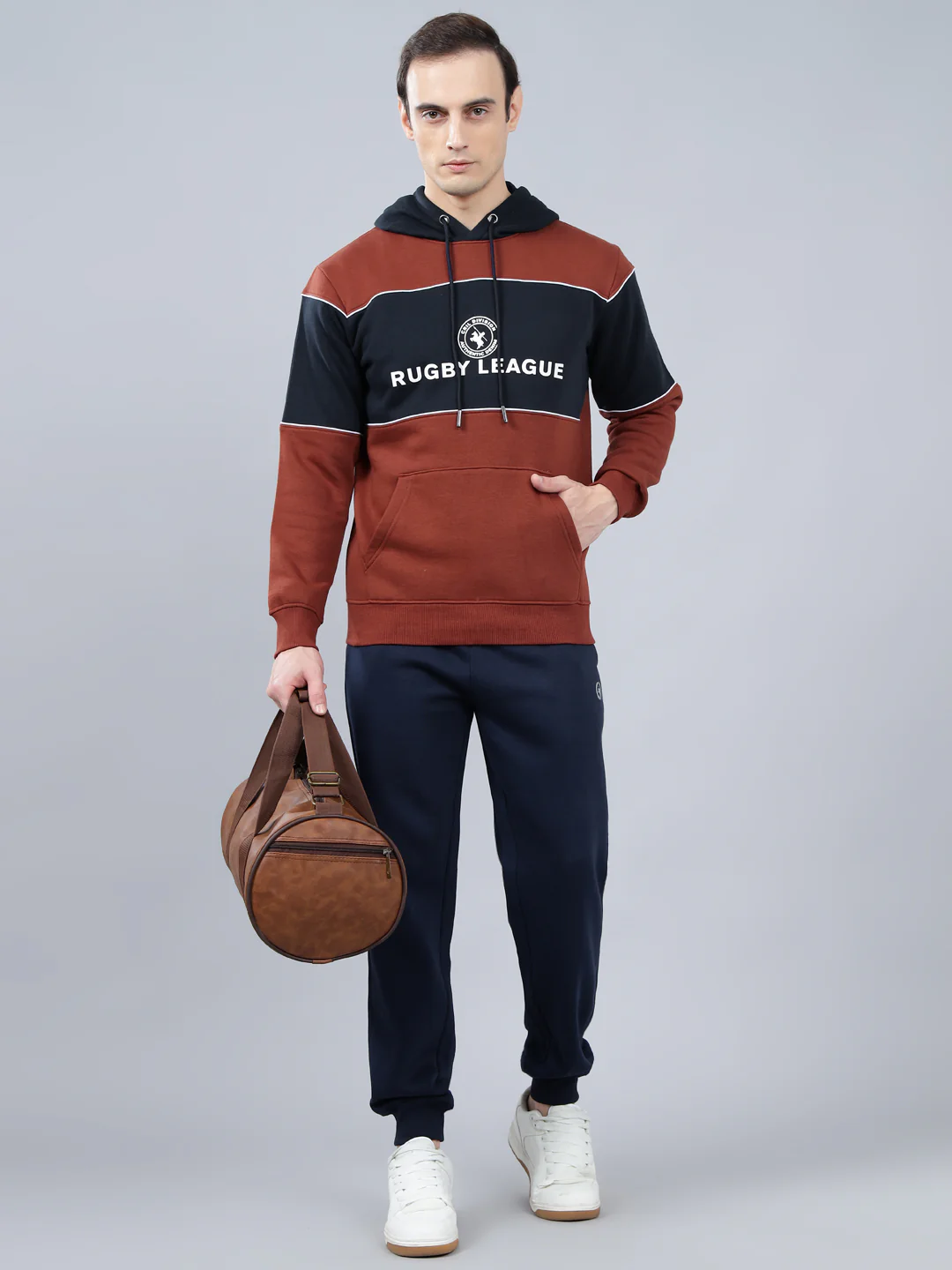 Men's Typography Printed Rust Hoody Neck Sweatshirt - Image 4