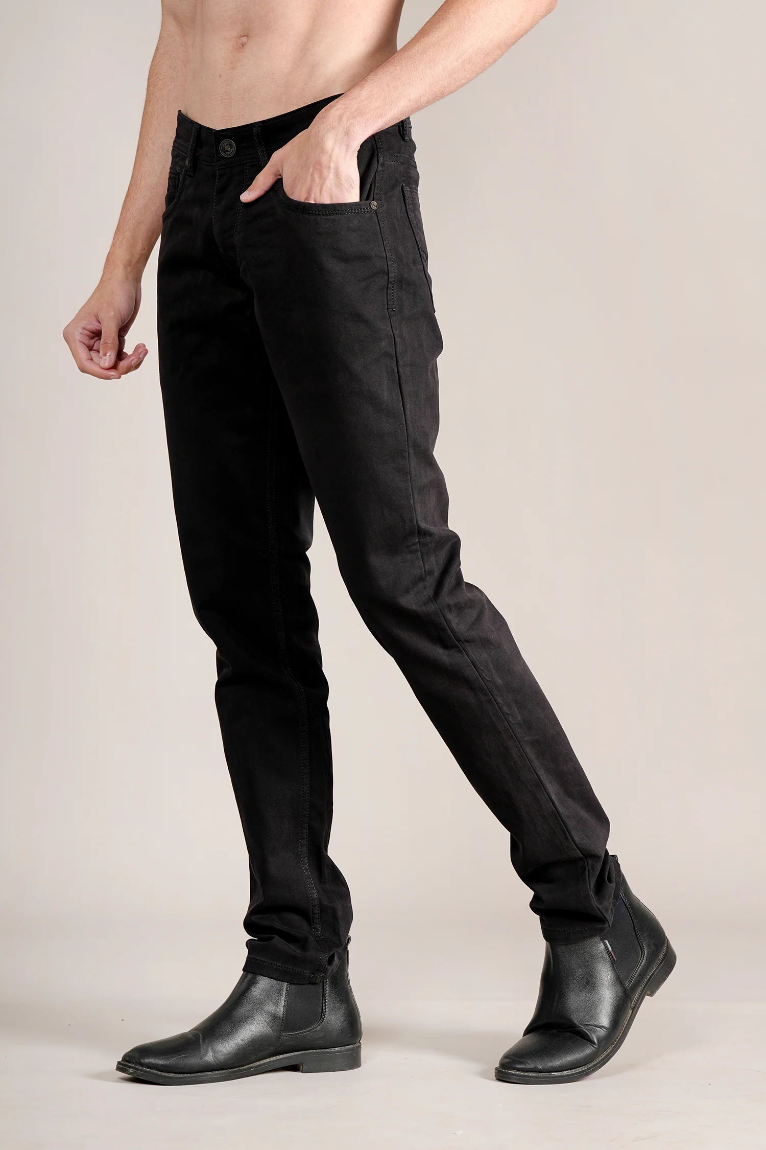 Denim Jeans for Men l Breathable & Soft with Color Fastness Ultra Narrow Fit Cotton Fabric Solid Pattern Button Closure - Image 3