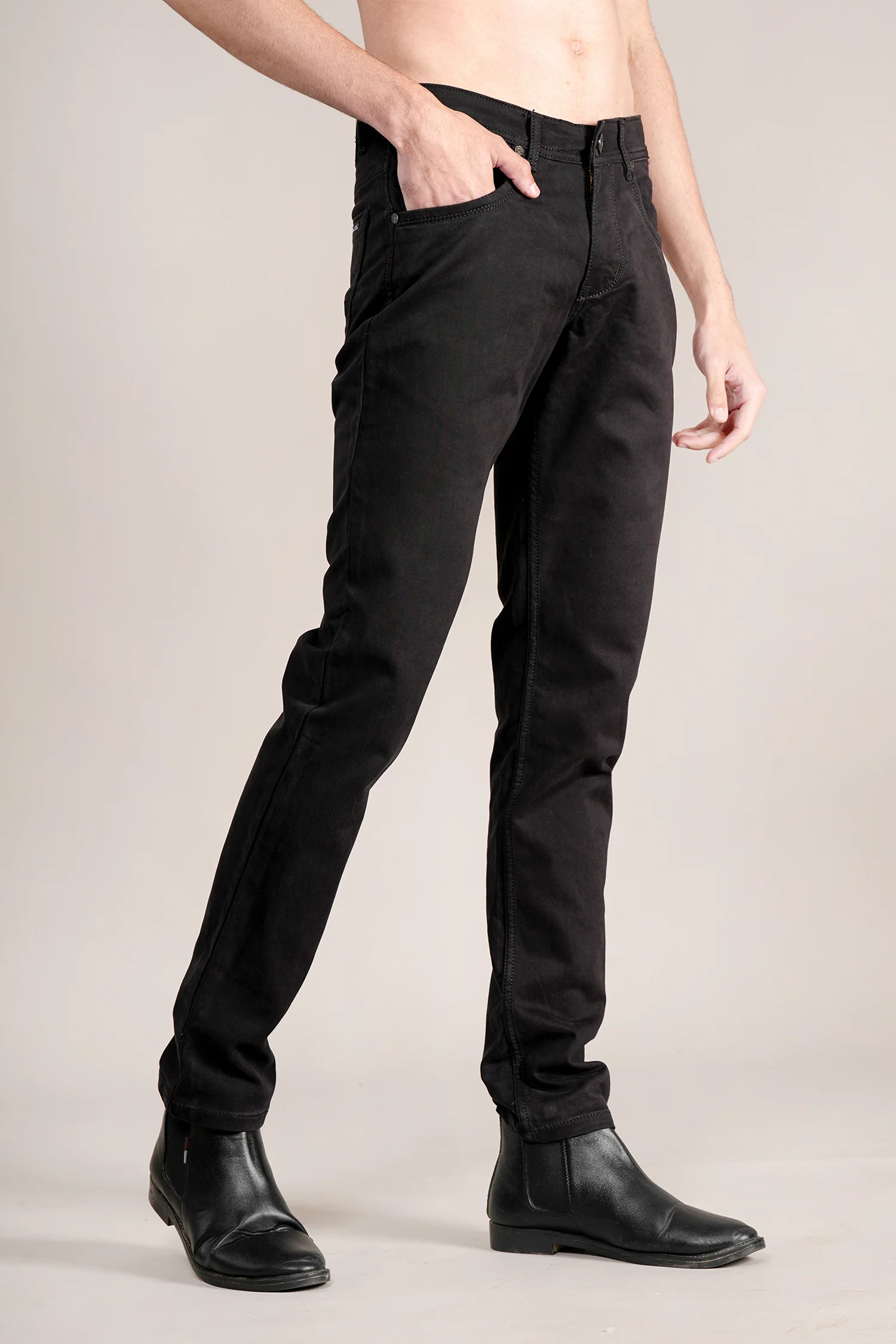Denim Jeans for Men l Breathable & Soft with Color Fastness Ultra Narrow Fit Cotton Fabric Solid Pattern Button Closure - Image 4