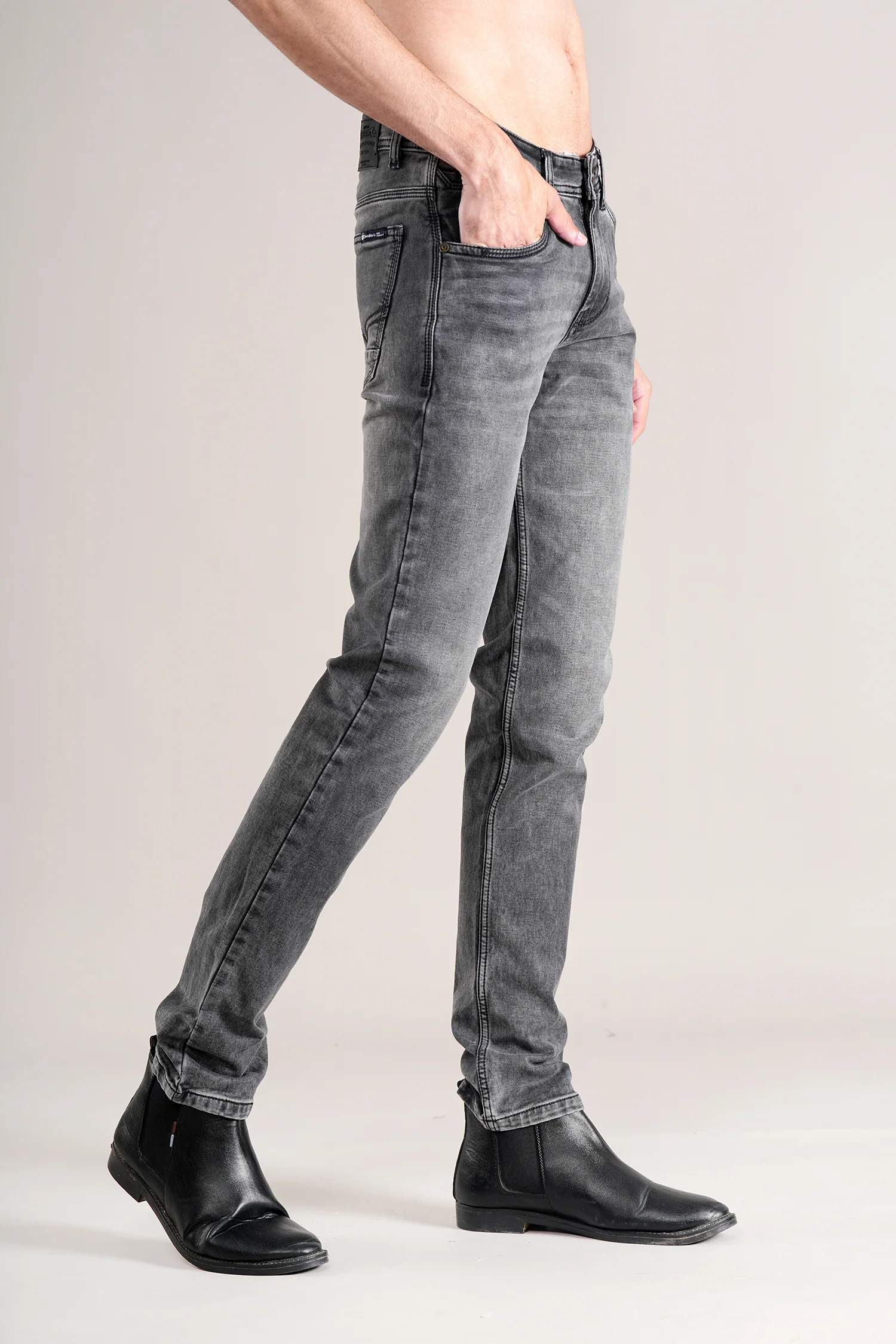 Denim Jeans for Men l Breathable & Soft with Color Fastness Ultra Narrow Fit Cotton Fabric Solid Pattern Button Closure - Image 4