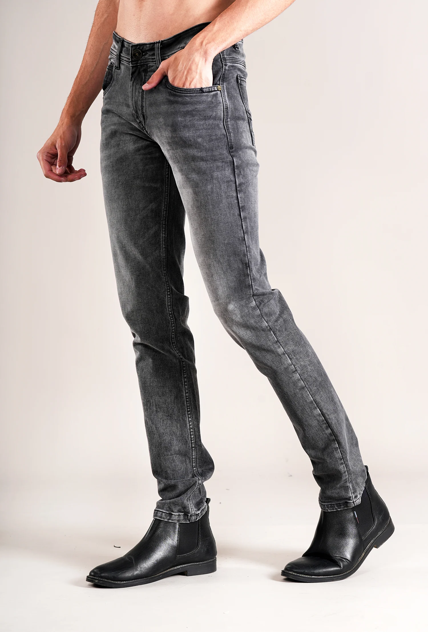 Denim Jeans for Men l Breathable & Soft with Color Fastness Ultra Narrow Fit Cotton Fabric Solid Pattern Button Closure - Image 5