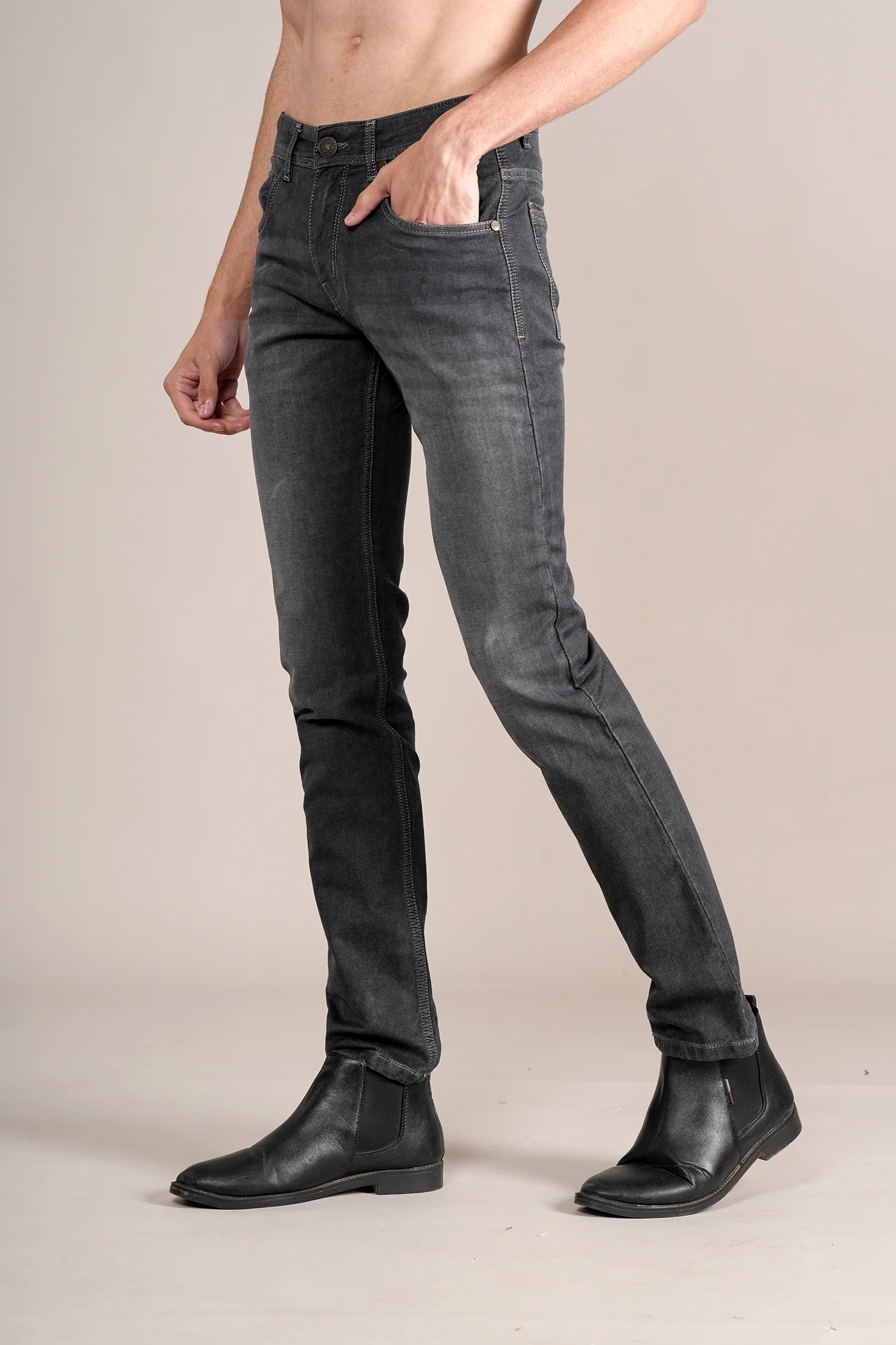 Denim Jeans for Men l Breathable & Soft with Color Fastness Ultra Narrow Fit Cotton Fabric Solid Pattern Button Closure - Image 3