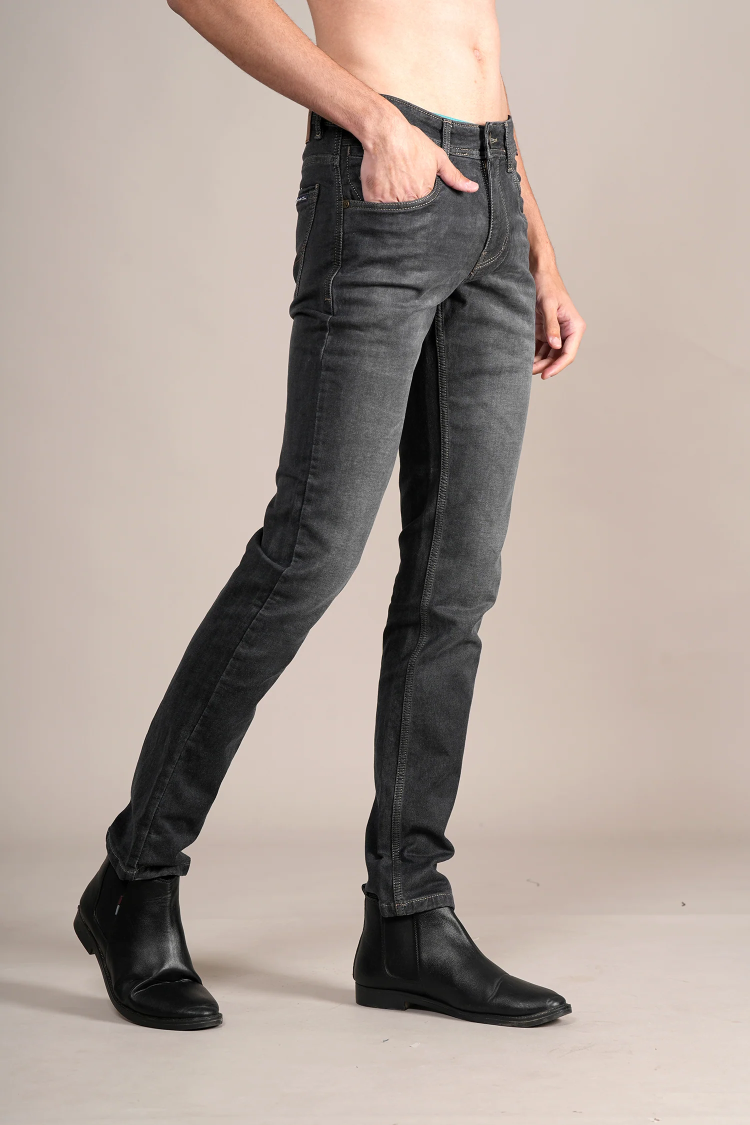 Denim Jeans for Men l Breathable & Soft with Color Fastness Ultra Narrow Fit Cotton Fabric Solid Pattern Button Closure - Image 4