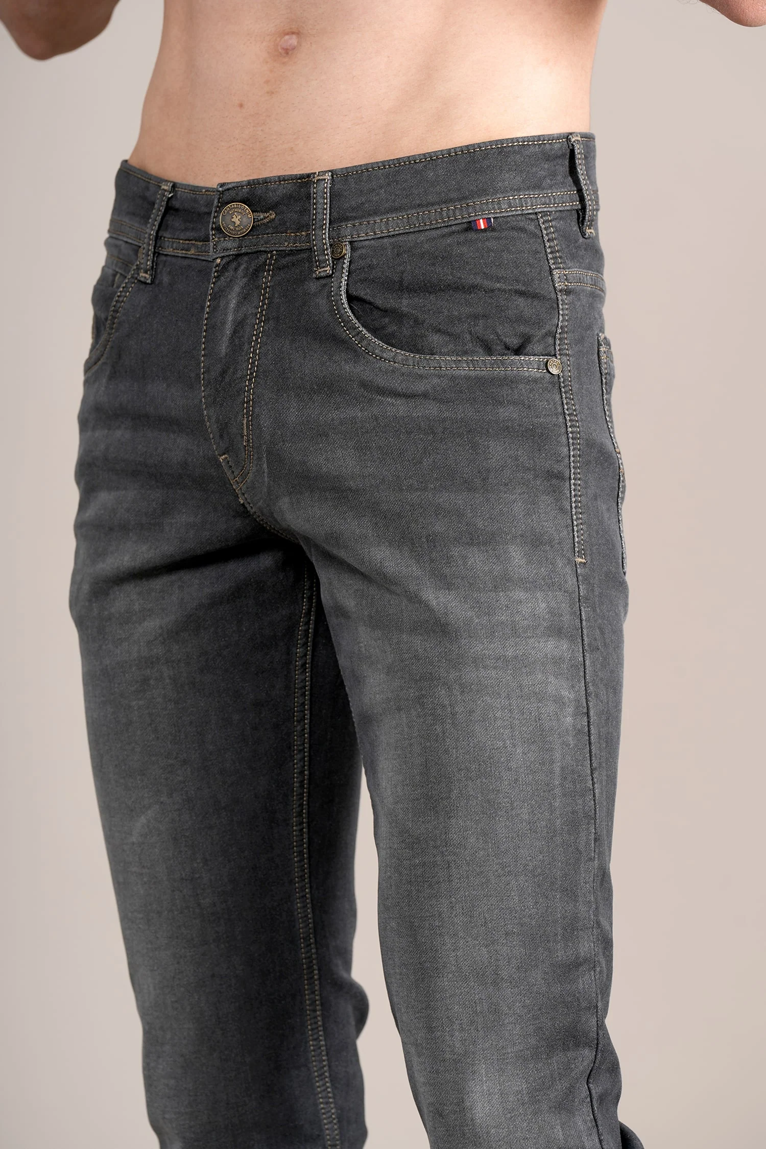 Denim Jeans for Men l Breathable & Soft with Color Fastness Ultra Narrow Fit Cotton Fabric Solid Pattern Button Closure - Image 6
