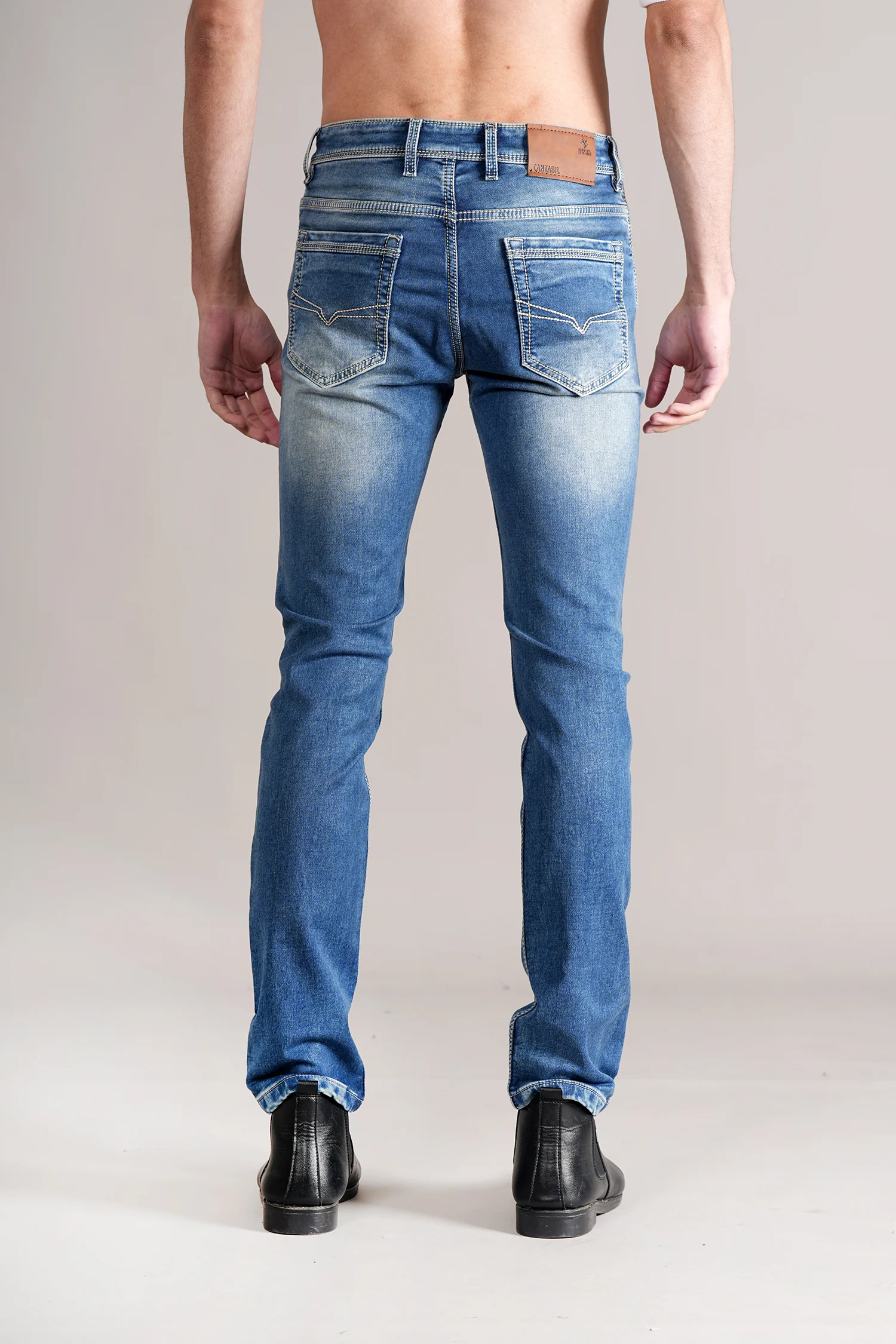 Denim Jeans for Men l Breathable & Soft with Color Fastness Ultra Narrow Fit Cotton Fabric Solid Pattern Button Closure - Image 5