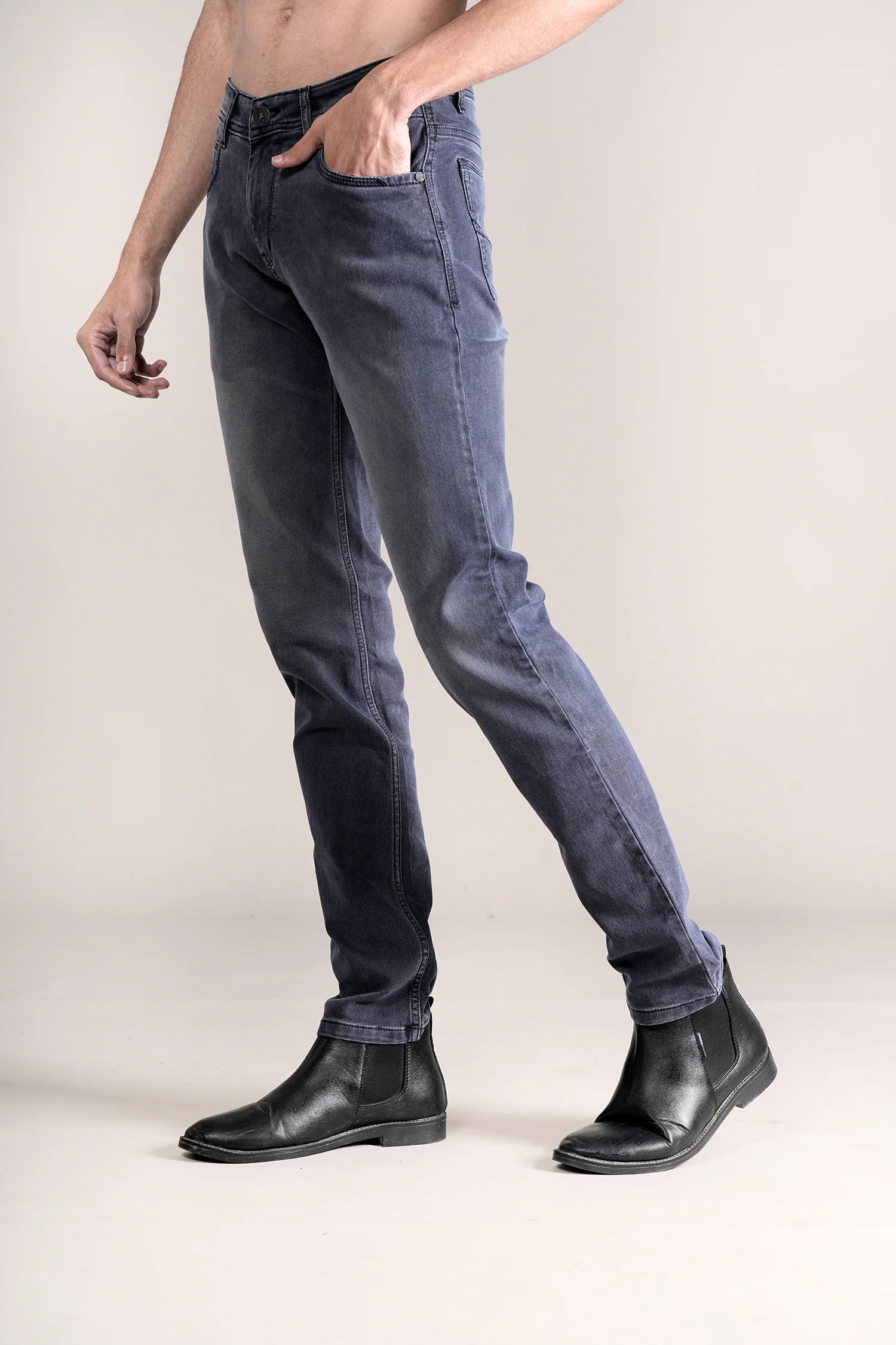 Denim Jeans for Men l Breathable & Soft with Color Fastness Ultra Narrow Fit Cotton Fabric Solid Pattern Button Closure - Image 3