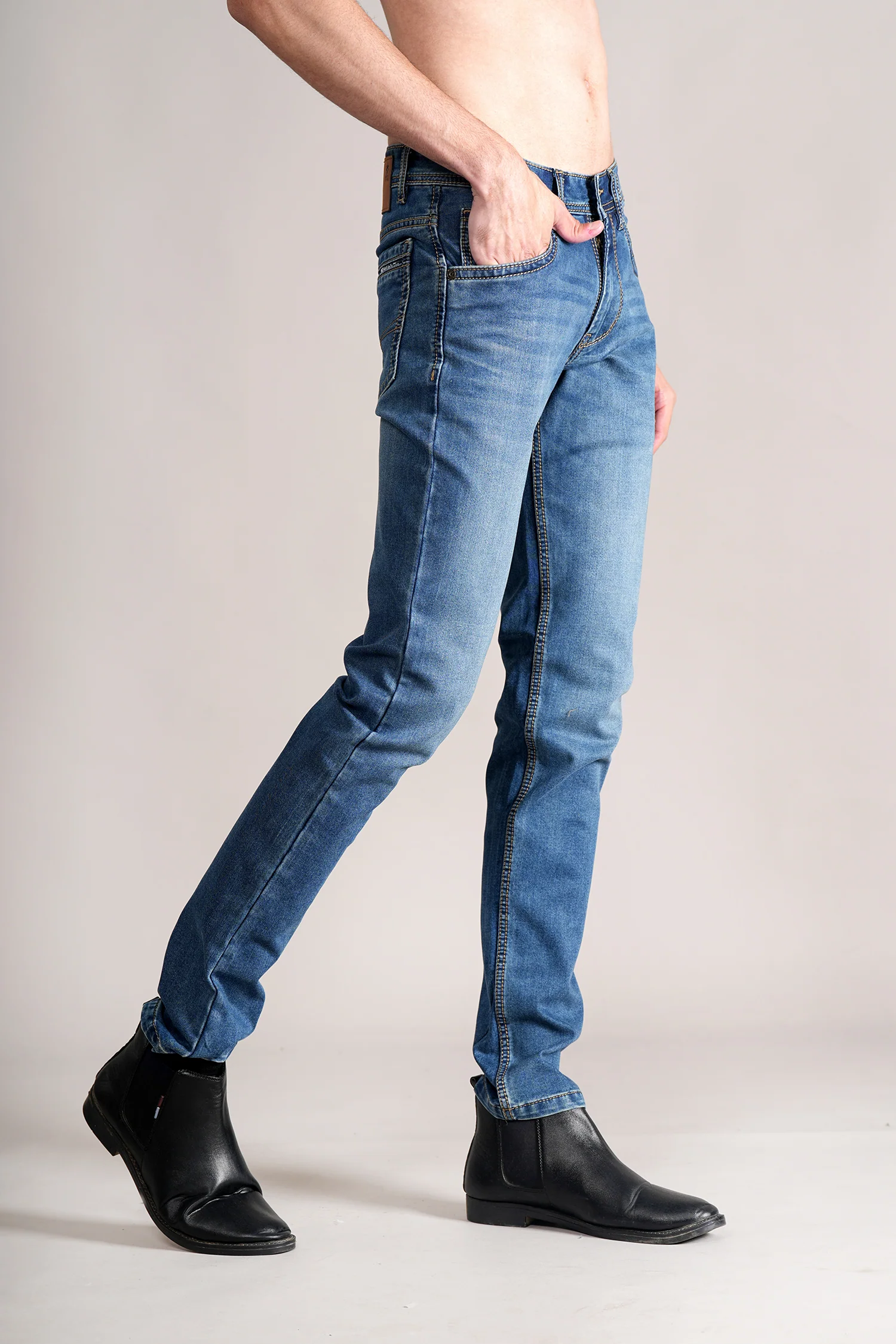 Denim Jeans for Men l Breathable & Soft with Color Fastness Narrow Fit Cotton Fabric Solid Pattern Button Closure - Image 3