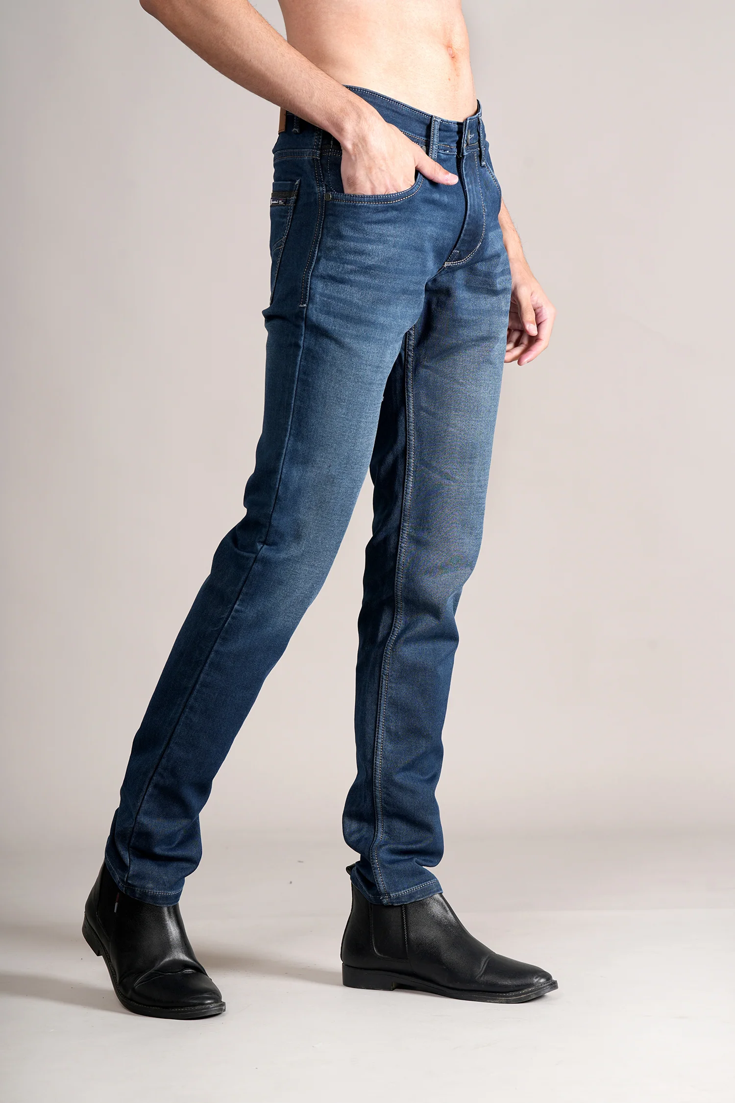 Denim Jeans for Men l Breathable & Soft with Color Fastness Ultra Narrow Fit Cotton Fabric Solid Pattern Button Closure - Image 3