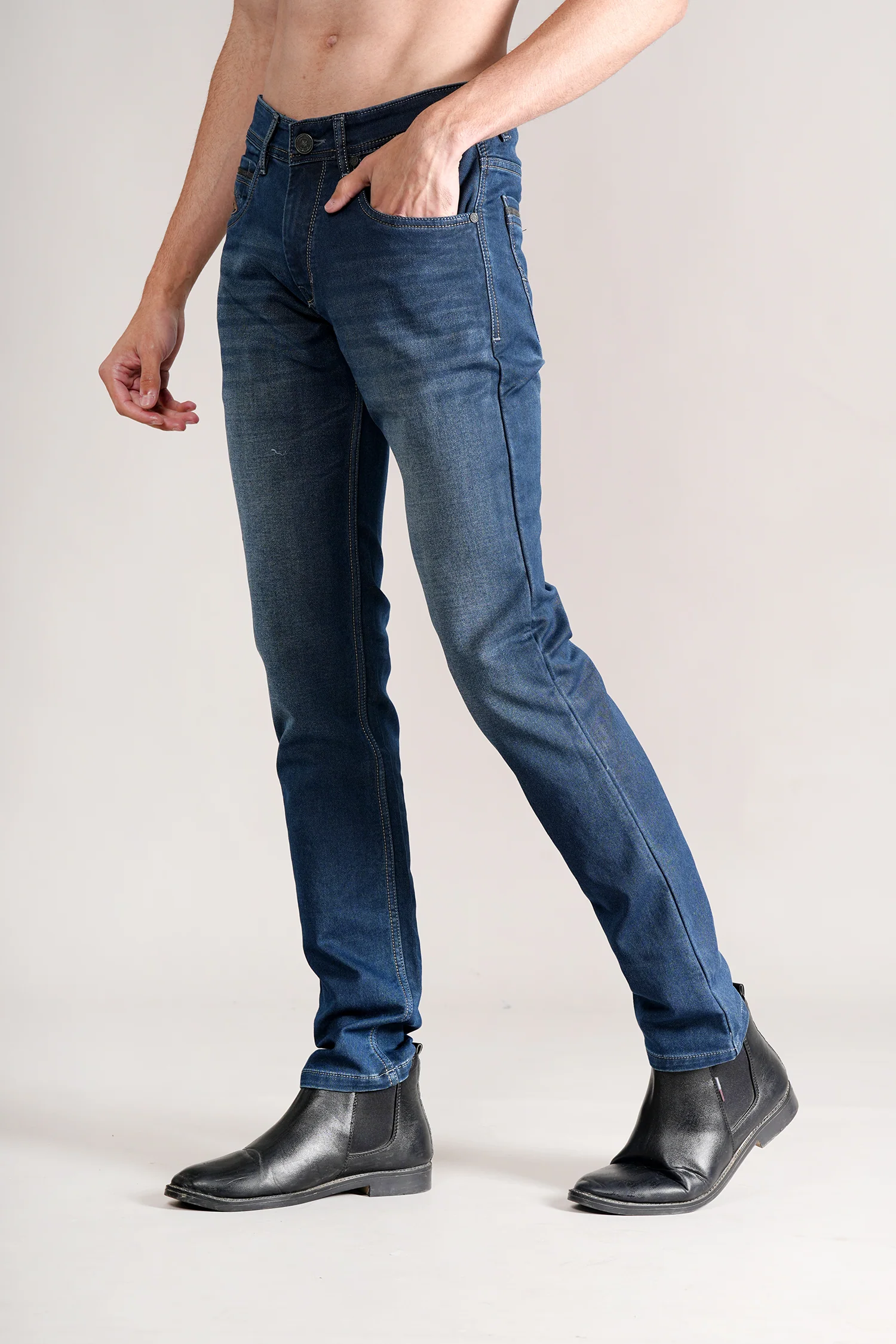 Denim Jeans for Men l Breathable & Soft with Color Fastness Ultra Narrow Fit Cotton Fabric Solid Pattern Button Closure - Image 4