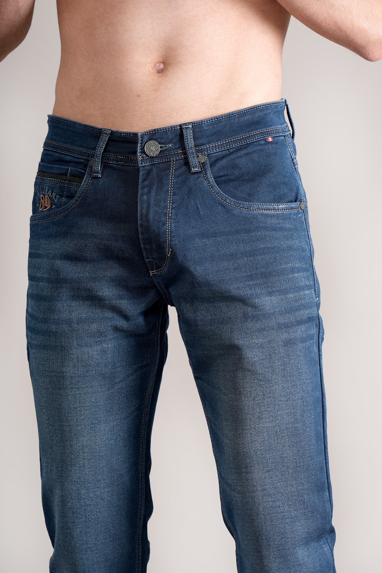 Denim Jeans for Men l Breathable & Soft with Color Fastness Ultra Narrow Fit Cotton Fabric Solid Pattern Button Closure - Image 6