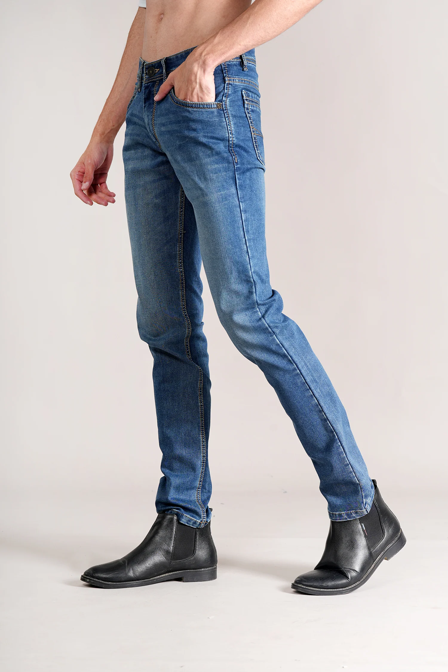 Denim Jeans for Men l Breathable & Soft with Color Fastness Narrow Fit Cotton Fabric Solid Pattern Button Closure - Image 4