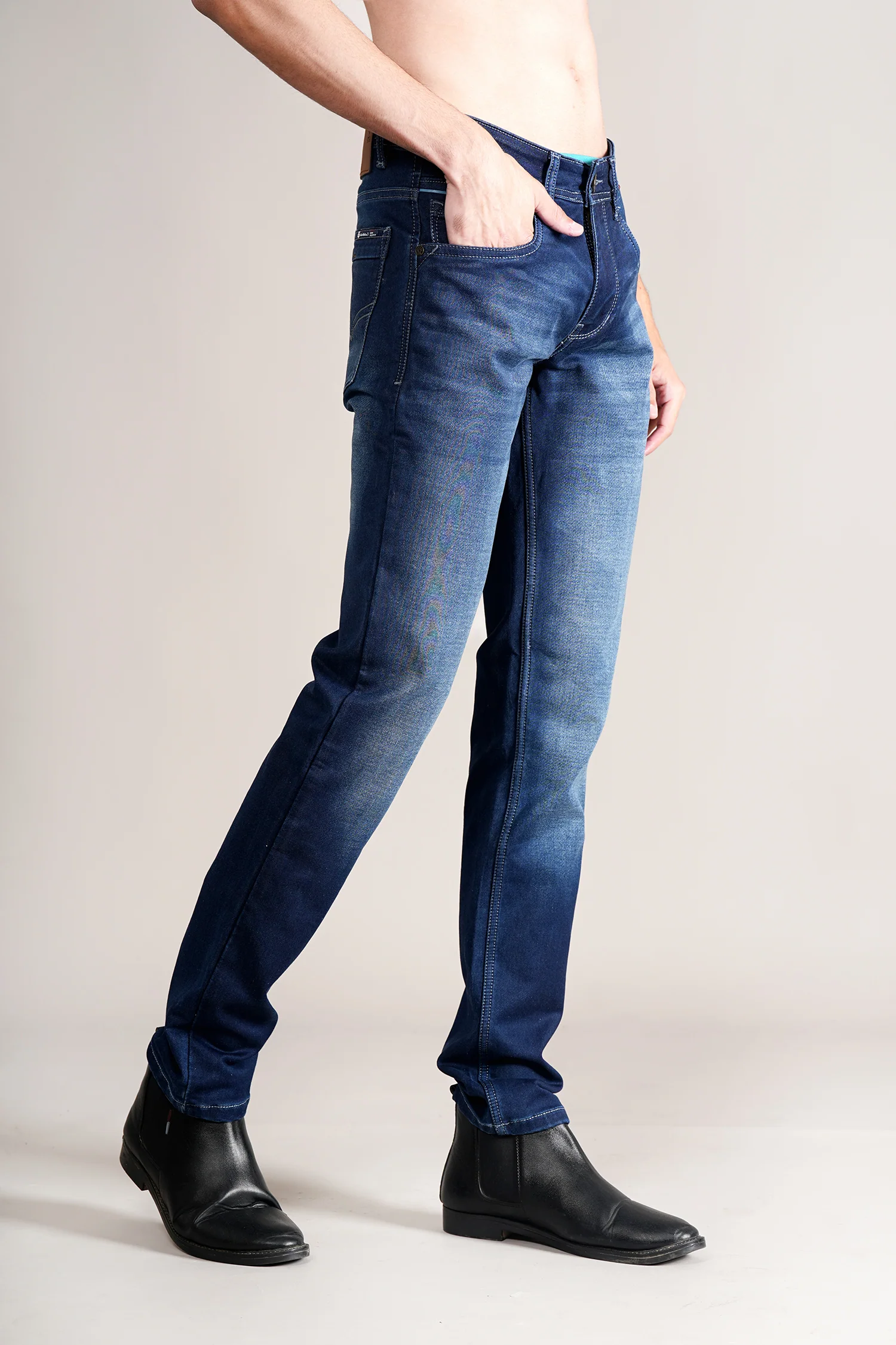 Denim Jeans for Men l Breathable & Soft with Color Fastness Ultra Narrow Fit Cotton Fabric Solid Pattern Button Closure - Image 3