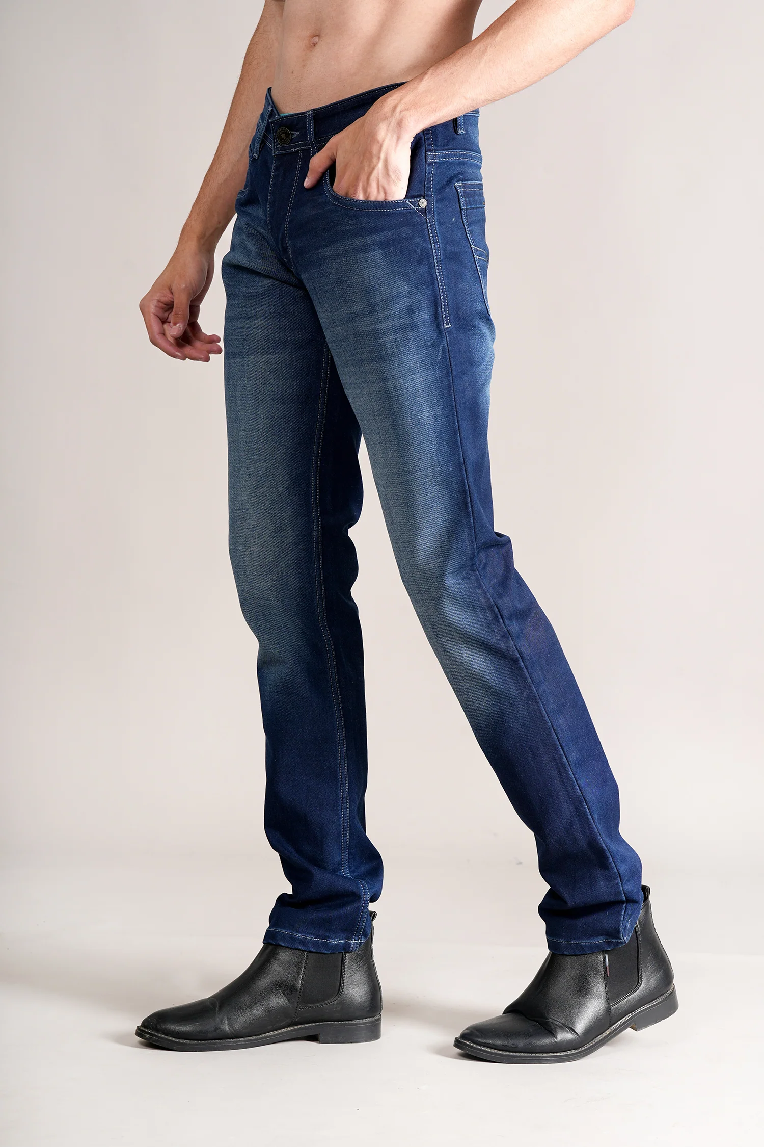 Denim Jeans for Men l Breathable & Soft with Color Fastness Ultra Narrow Fit Cotton Fabric Solid Pattern Button Closure - Image 4