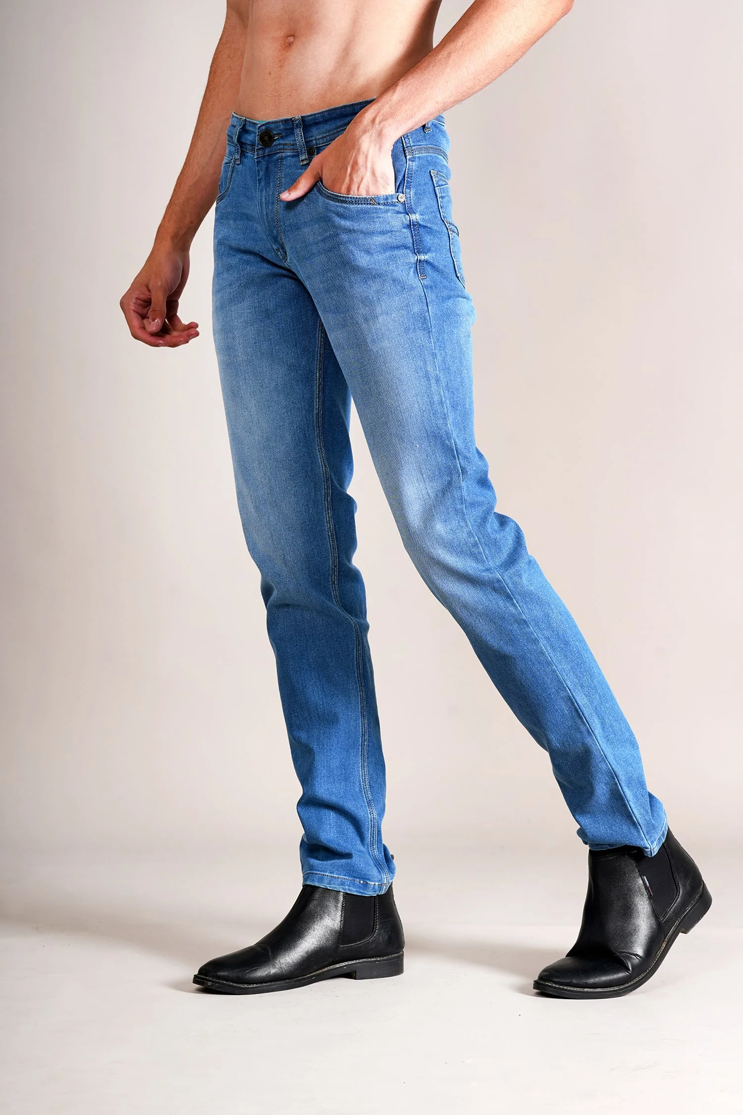 Denim Jeans for Men l Breathable & Soft with Color Fastness Ultra Narrow Fit Cotton Fabric Solid Pattern Button Closure - Image 3