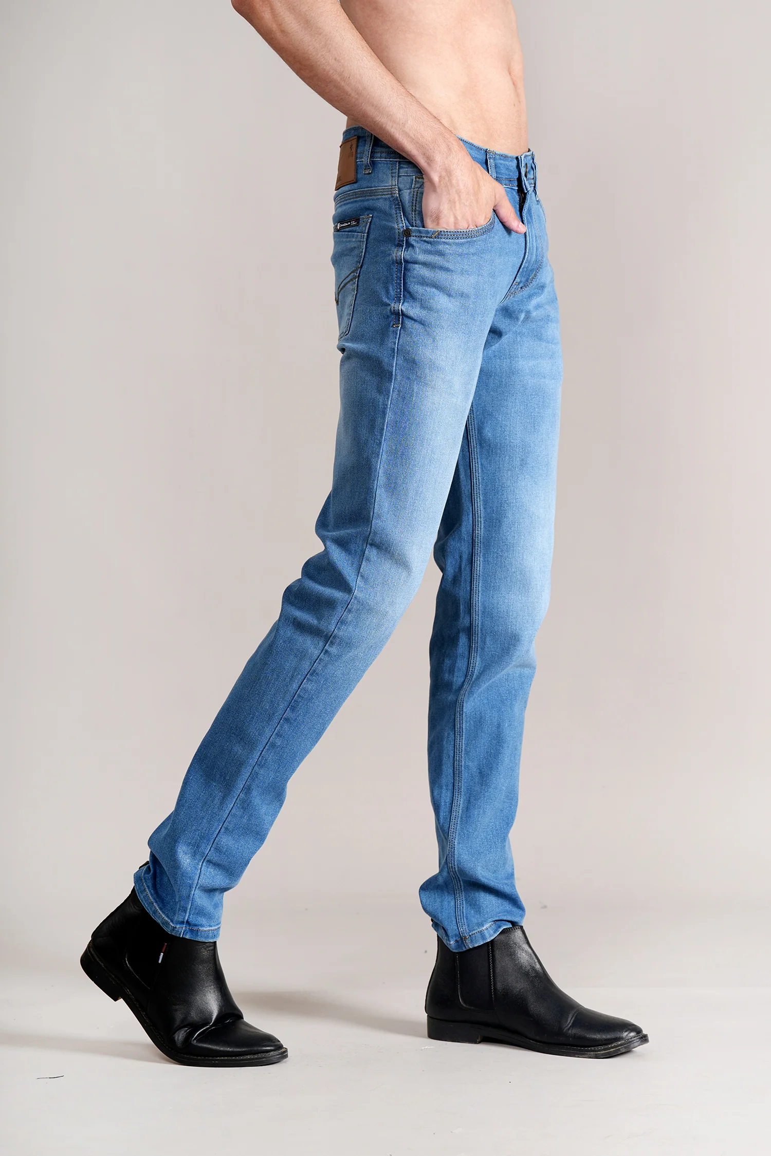 Denim Jeans for Men l Breathable & Soft with Color Fastness Ultra Narrow Fit Cotton Fabric Solid Pattern Button Closure - Image 4