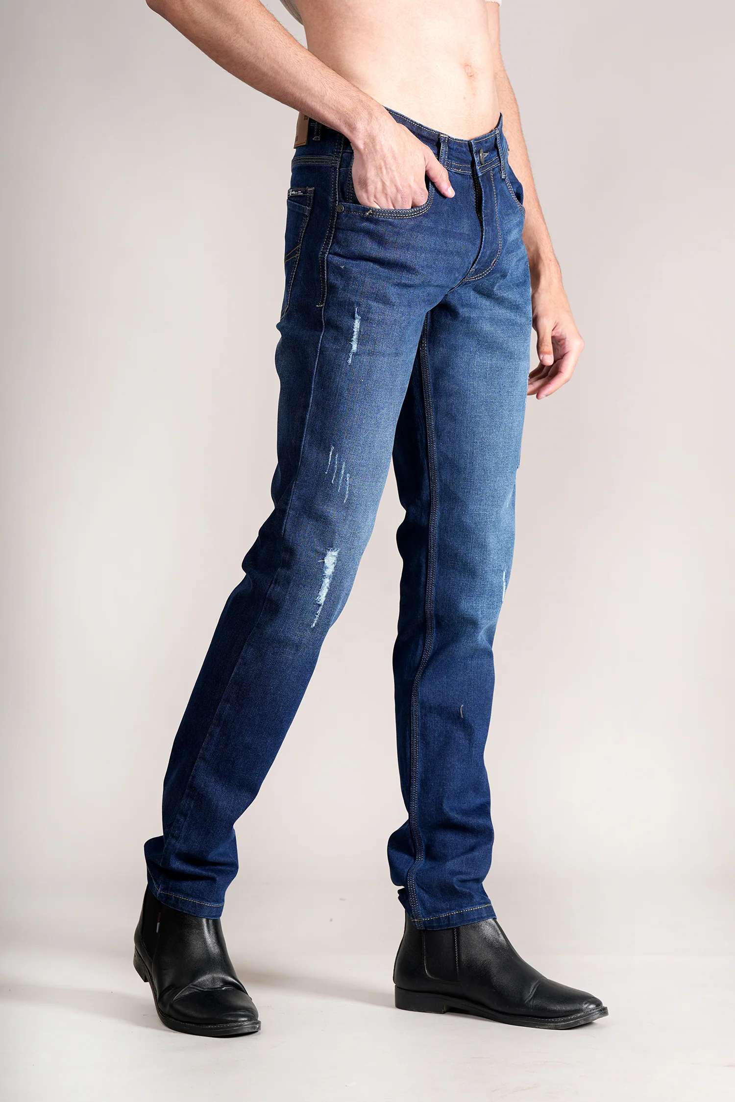 Denim Jeans for Men l Breathable & Soft with Color Fastness Ultra Narrow Fit Cotton Fabric Solid Pattern Button Closure - Image 5
