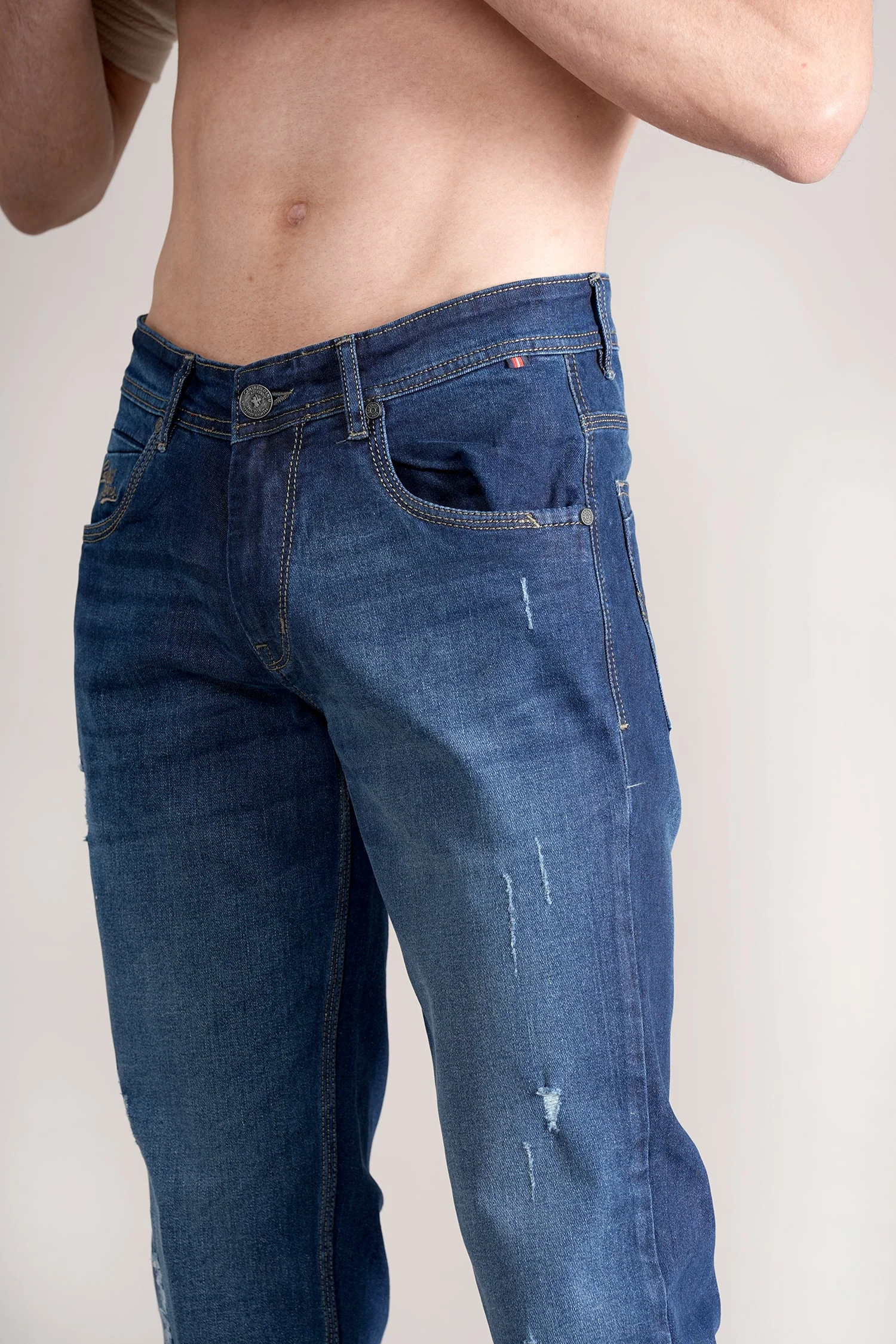Denim Jeans for Men l Breathable & Soft with Color Fastness Ultra Narrow Fit Cotton Fabric Solid Pattern Button Closure - Image 6