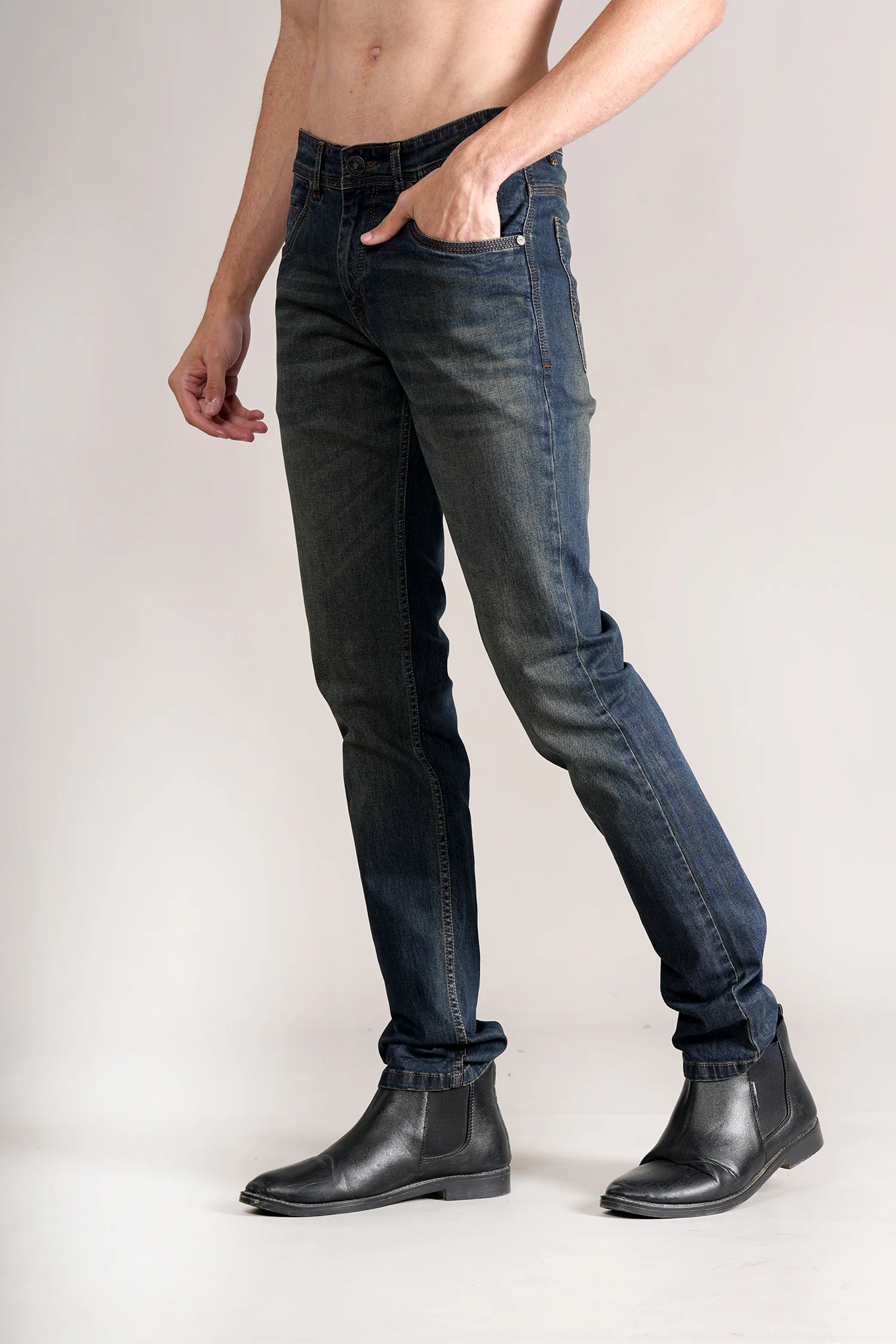 Denim Jeans for Men l Breathable & Soft with Color Fastness Ultra Narrow Fit Cotton Fabric Solid Pattern Button Closure - Image 3
