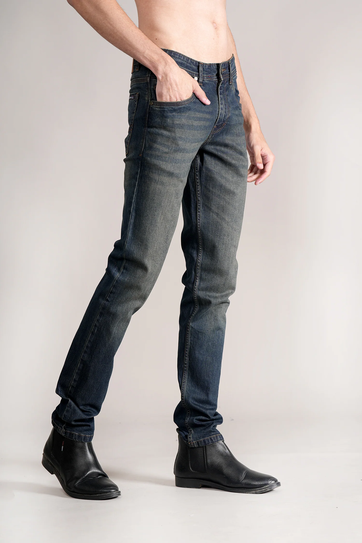 Denim Jeans for Men l Breathable & Soft with Color Fastness Ultra Narrow Fit Cotton Fabric Solid Pattern Button Closure - Image 4
