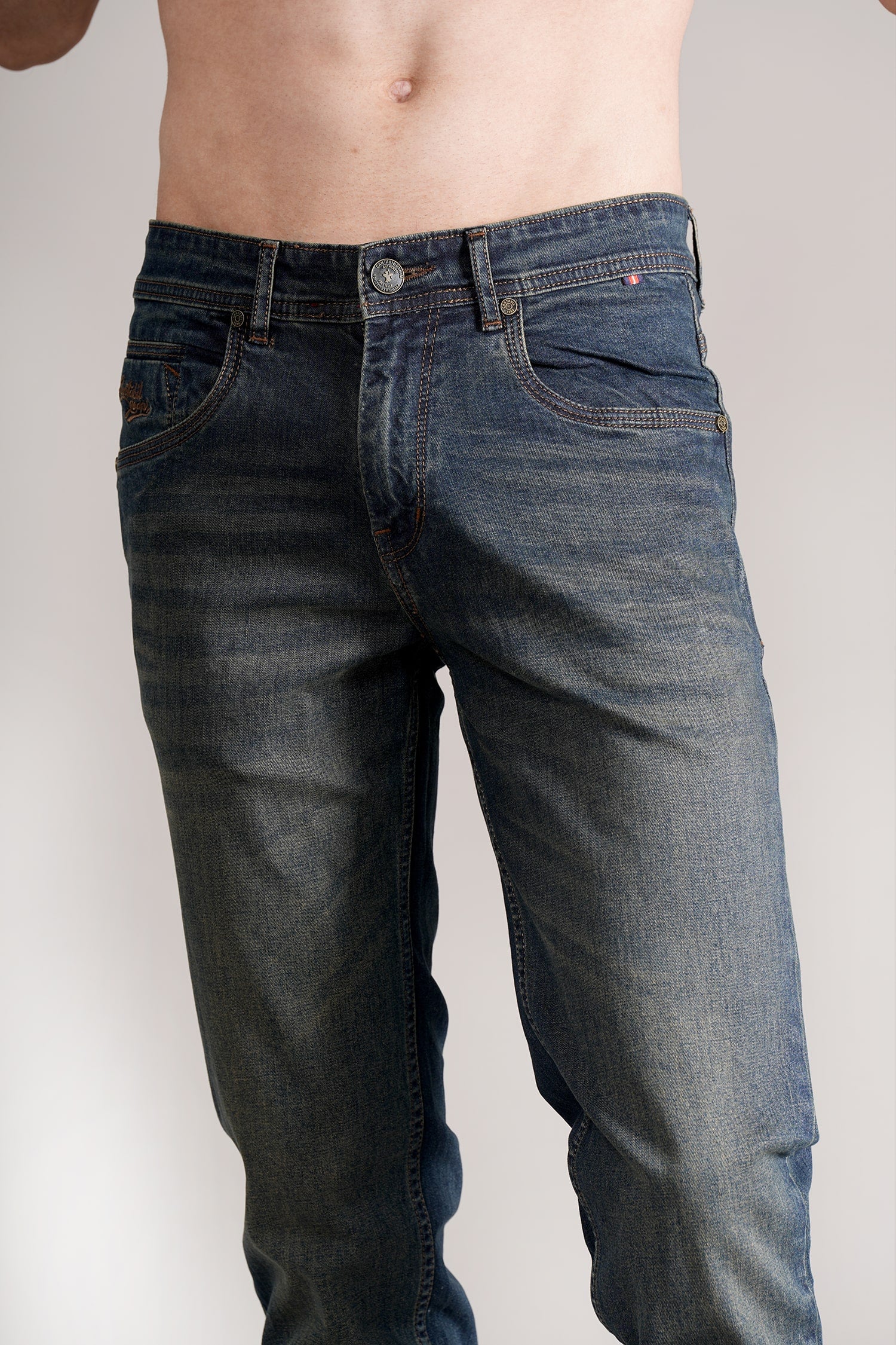 Denim Jeans for Men l Breathable & Soft with Color Fastness Ultra Narrow Fit Cotton Fabric Solid Pattern Button Closure - Image 6