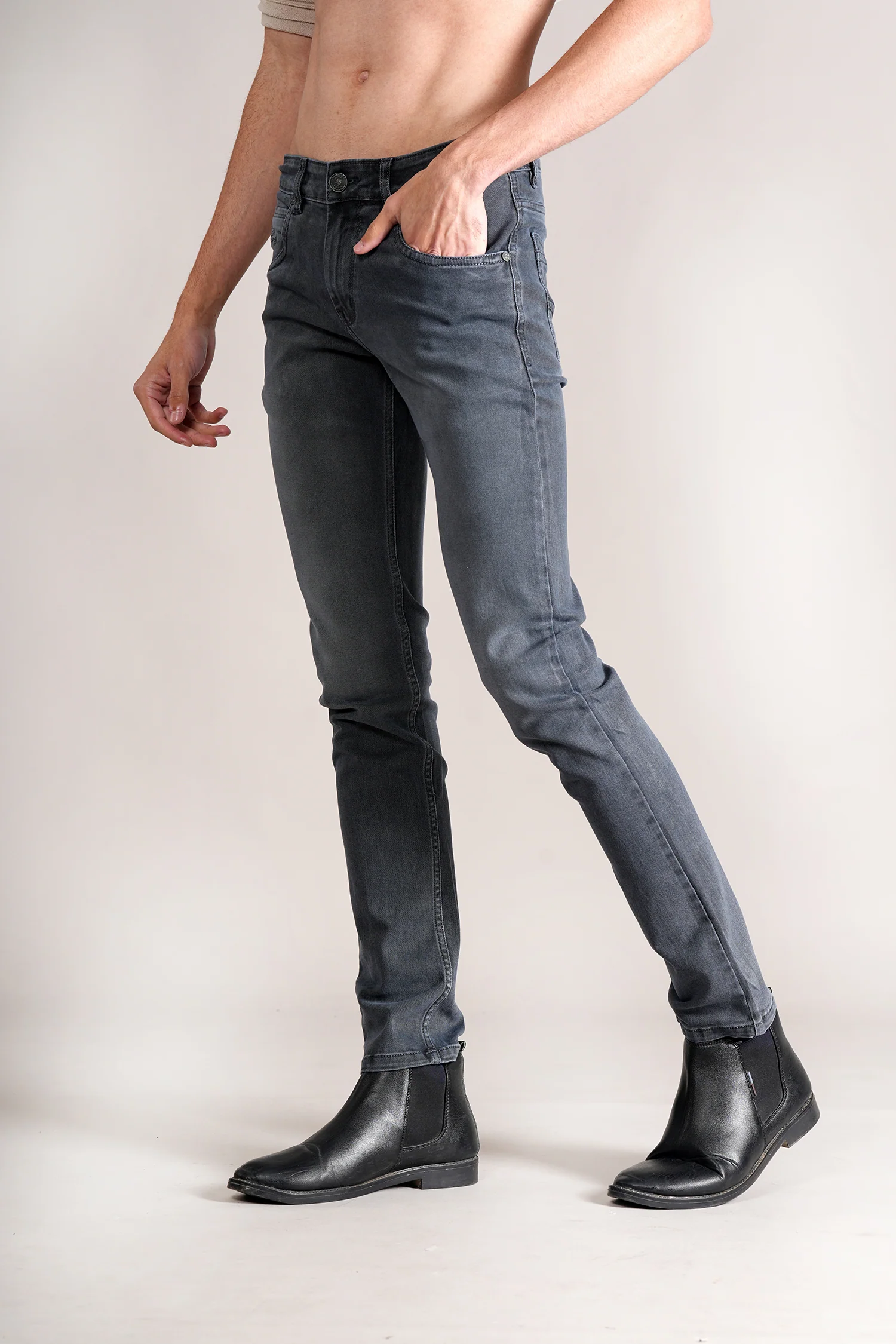 Denim Jeans for Men l Breathable & Soft with Color Fastness Ultra Narrow Fit Cotton Fabric Solid Pattern Button Closure - Image 3