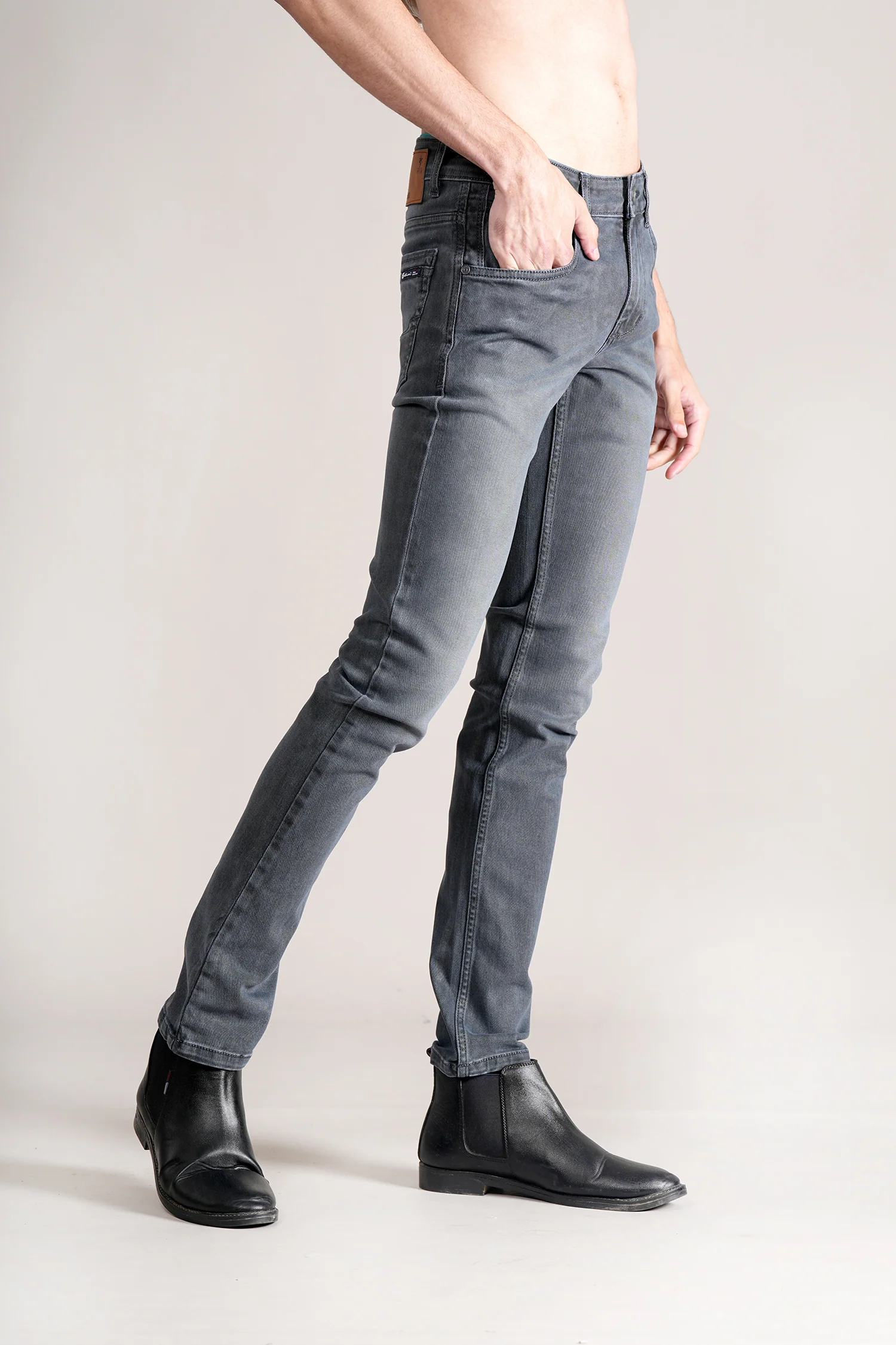 Denim Jeans for Men l Breathable & Soft with Color Fastness Ultra Narrow Fit Cotton Fabric Solid Pattern Button Closure - Image 4
